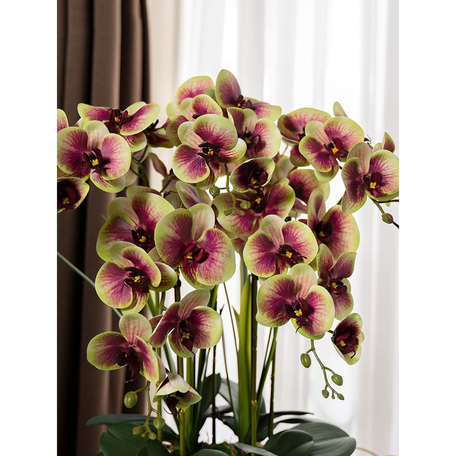 Premium Artificial Silk Phalaenopsis Orchid Flower Arrangement with Ceramic Vase - Elegant Yellow Faux Orchids for Wedding Centerpieces, Party Decor & Dining Table Decoration - Perfect for Home, Office & Event Styling