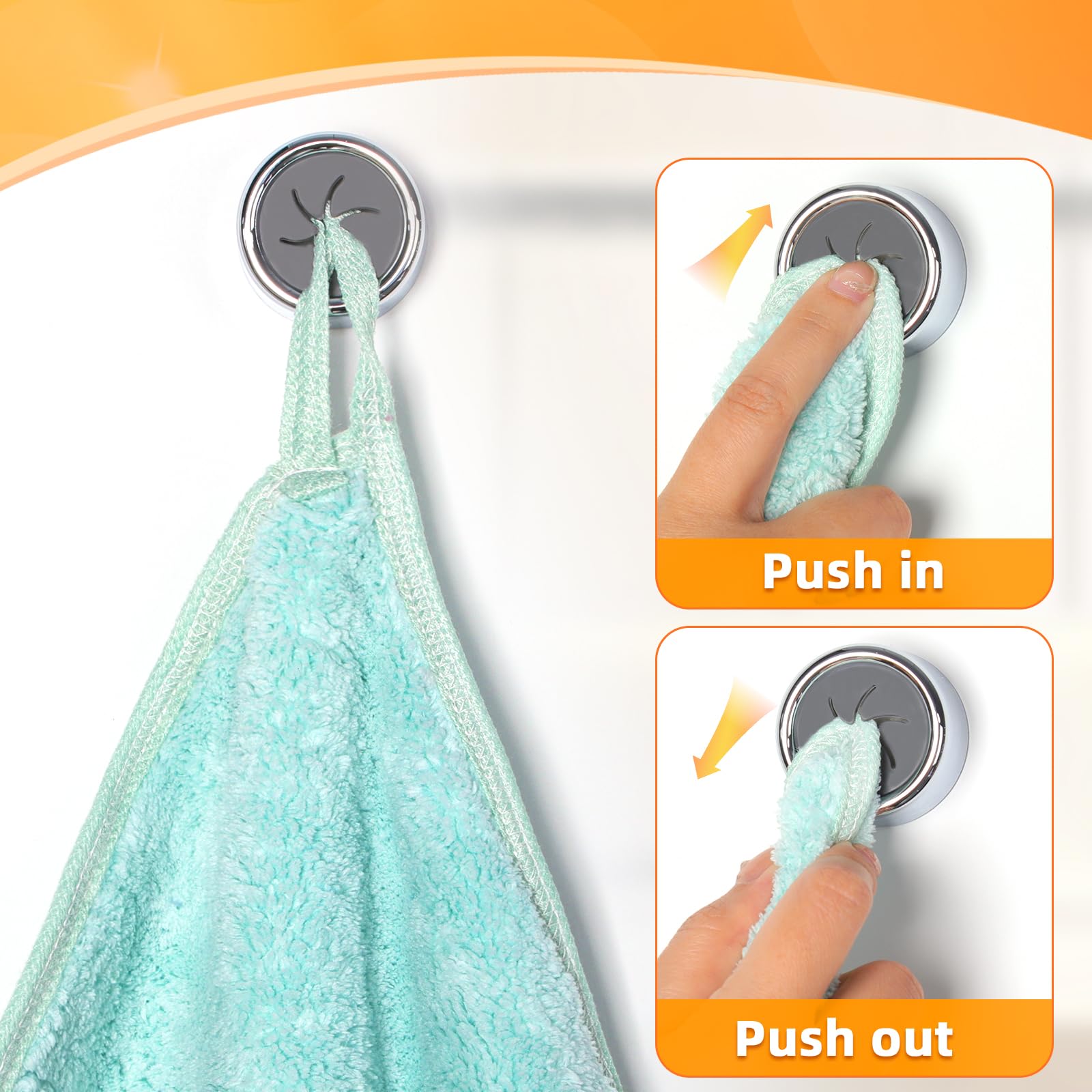 Alyvisun 6-Pack Self-Adhesive Tea Towel Hooks - No Drill Wall Mount Towel Holders for Kitchen & Bathroom - Sticks to Tile, Glass, Mirror (Holds Towels, Rags, Gloves, Bags) - Perfect for Small Spaces & Organization