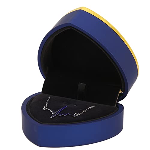 LED Light Jewelry Box - Heart Shaped Proposal Gift for Girlfriend, Wedding & Birthday - Navy Blue