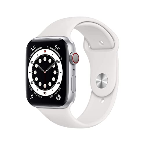 Apple Watch Series 6 GPS + Cellular 44mm Silver Aluminum Case with White Sport Band - Renewed Smartwatch for Fitness Tracking, Heart Rate Monitoring & iPhone Connectivity - Perfect for Workouts, Running & Daily Wear