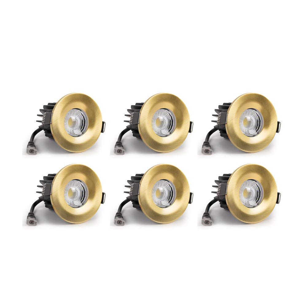 6 Pack Brushed Gold LED Recessed Ceiling Lights - Fire Rated, IP65, Dimmable, High CRI, CCT Switch - Perfect for Kitchen, Living Room, Bathroom & Bedroom Lighting