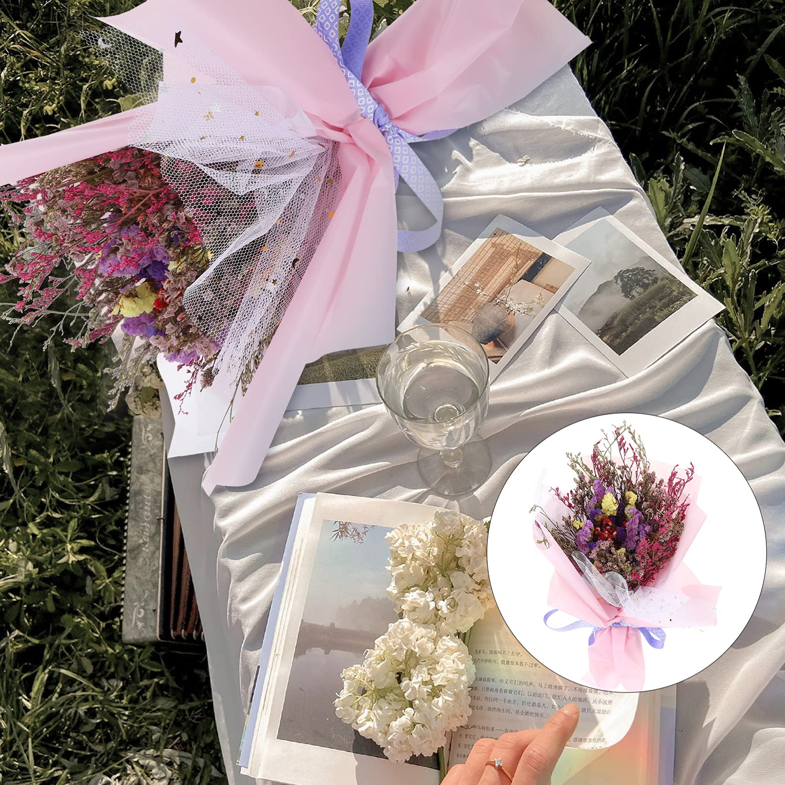 BESPORTBLE Natural Dried Flower Bouquet Set - Artificial Floral Arrangement Centerpiece with LED Lights for Home Decor, Wedding, Baby Shower & Party Decorations | Perfect for Tabletop, Mantel and Shelf Display