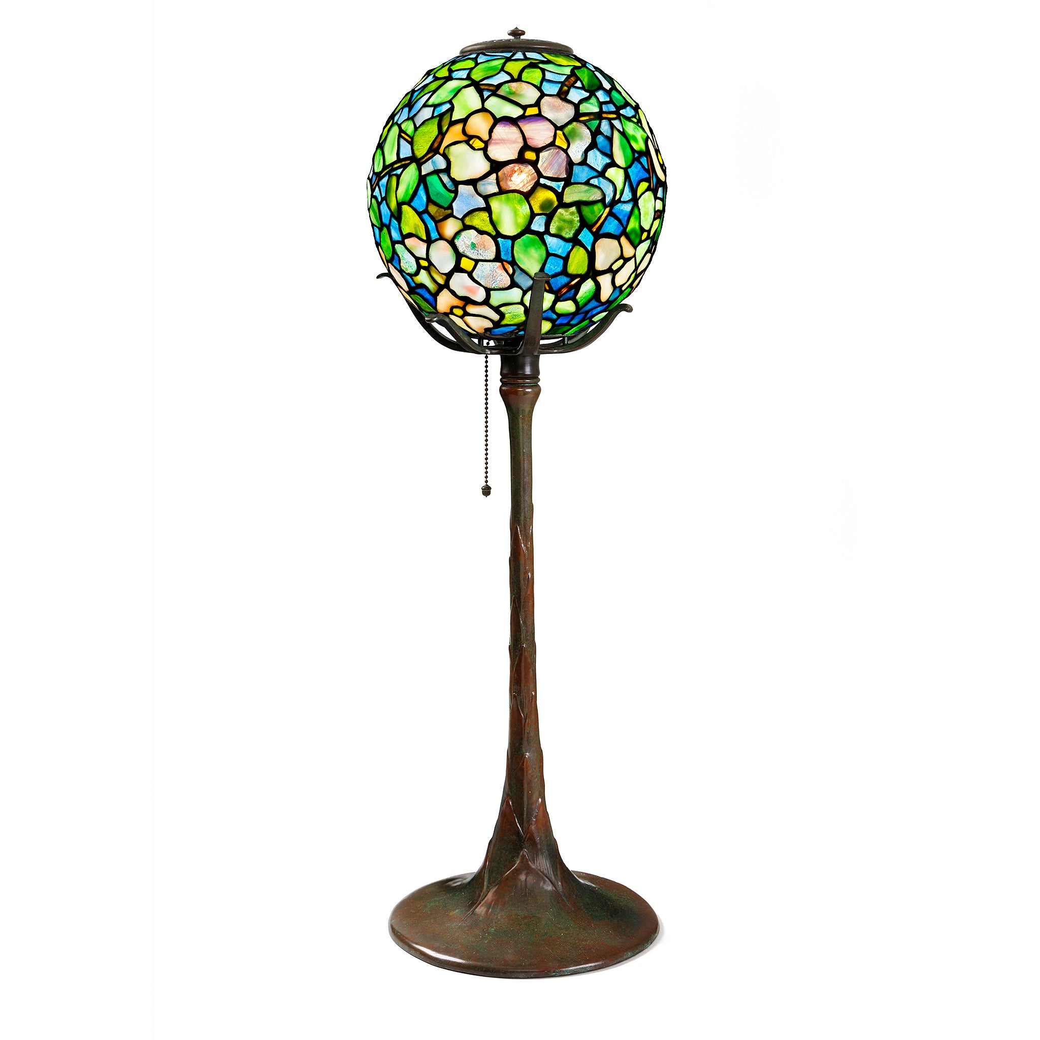 Tiffany Studios New York Dogwood Ball Table Lamp - Handcrafted Stained Glass Desk Light for Home & Office Decor