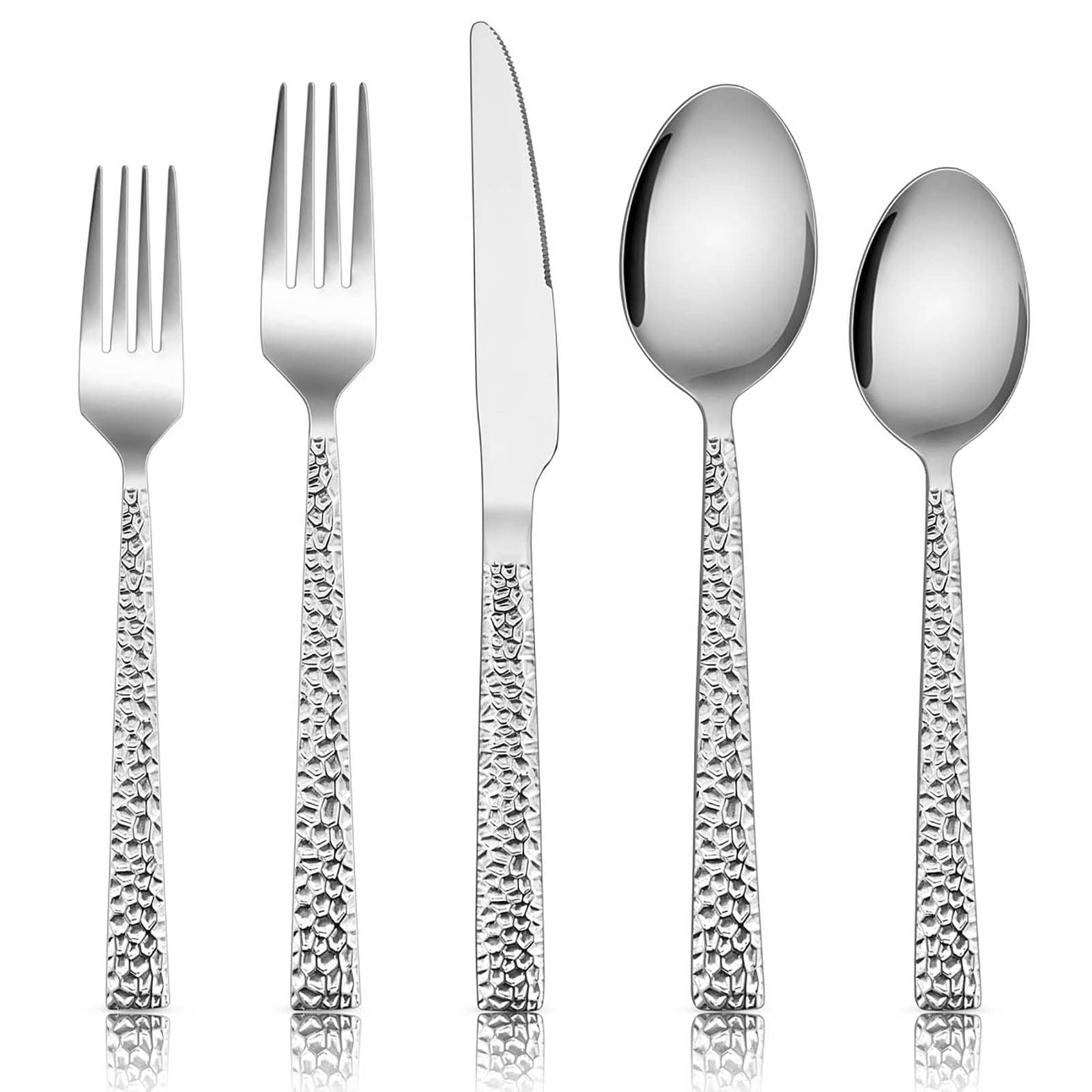 Premium 30-Piece Hammered Stainless Steel Flatware Set for 6 - Modern Square Design Mirror Polished Cutlery Set with Dinner Knives, Forks & Spoons - Dishwasher Safe - Perfect for Formal Dining, Wedding Gifts & Restaurant Use