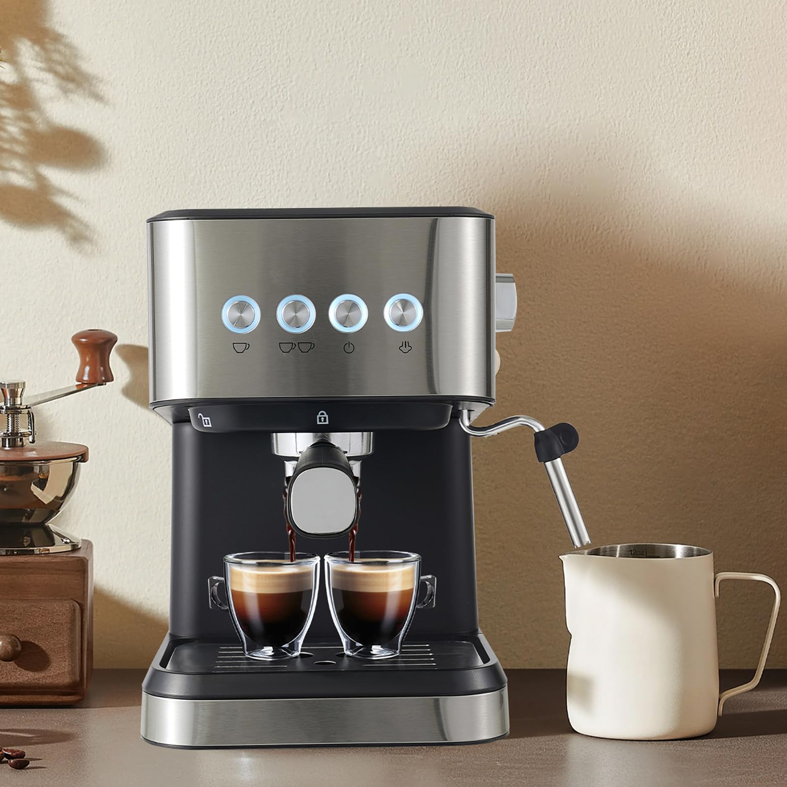 20 Bar Professional Espresso Machine with Steam Wand - Semi-Automatic Coffee Maker for Home & Office - 50oz Removable Water Tank - Perfect for Lattes, Cappuccinos & Espresso Drinks
