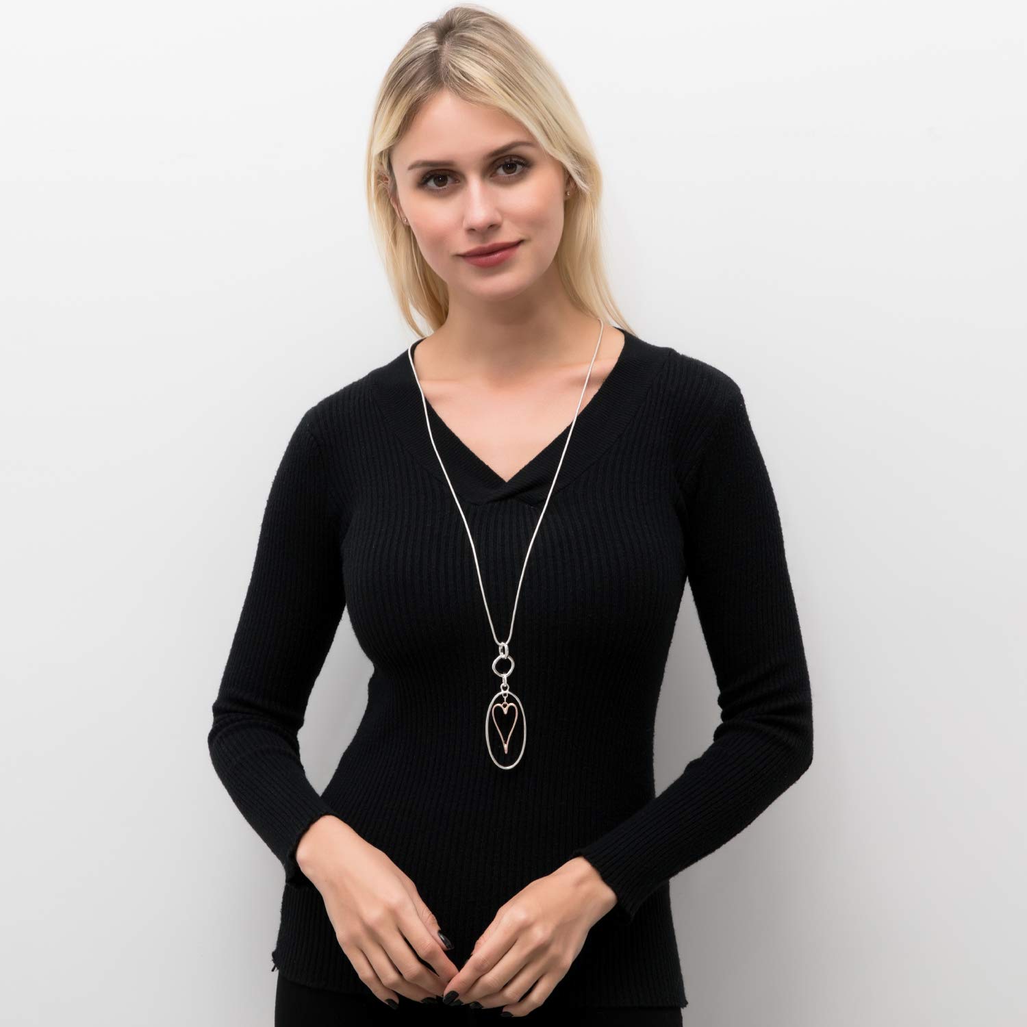 Elegant Heart Pendant Necklace for Women - Silver & Rose Gold Layered Lariat Chain with Gift Box | Perfect for Casual Wear, Date Nights & Special Occasions