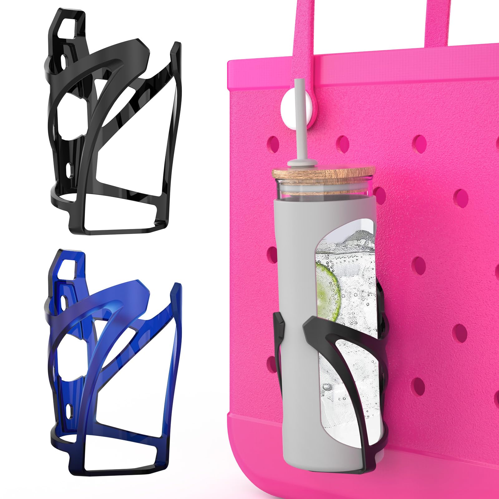 OUTXE 2 Pack Adjustable Cup Holder for Bogg Bag - Black Drink Holder Accessories with Insert Charm, Compatible with Bogg Bags & Beach Hole Bags - Perfect for Beach Trips, Pool Parties & Outdoor Adventures