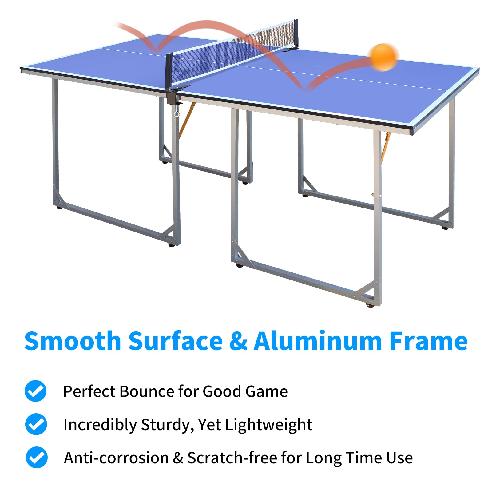 6' x 3' Foldable Ping Pong Table Set with Net, 2 Paddles & 3 Balls - Portable Mid-Size Table Tennis for Indoor/Outdoor Use - Perfect for Home, Office, Backyard or Game Room Entertainment