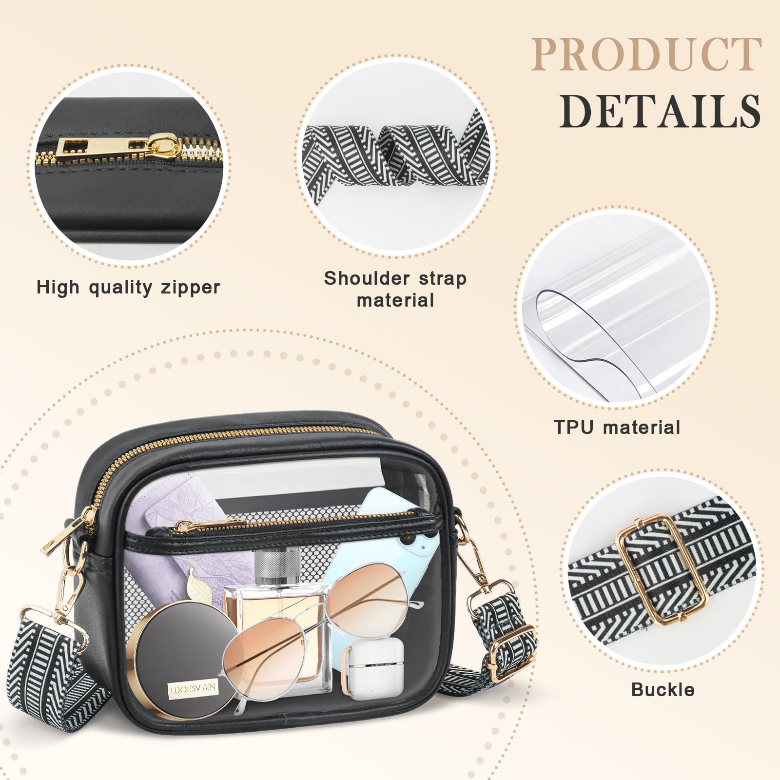 MOMSIV Clear Stadium Bag - Approved Clear Purse for Concerts, Sports & Events - Adjustable Strap Clear Tote for Women & Men - Perfect for NFL Games, Music Festivals & Theme Parks