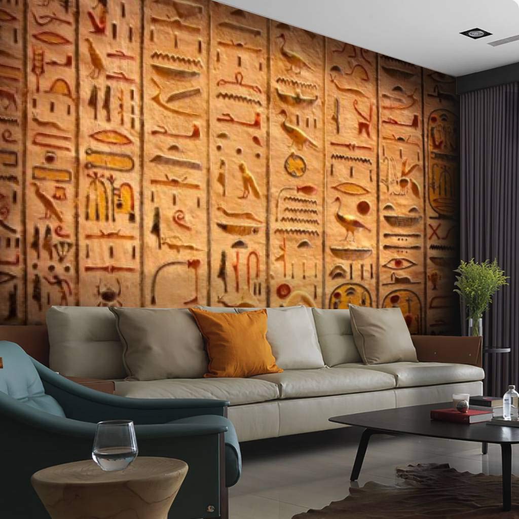 Egyptian Hieroglyphs Wall Mural - Peel and Stick Self-Adhesive Wallpaper, Large Removable Vinyl Film for Home Decor | Perfect for Living Room, Bedroom, or Office Accent Wall