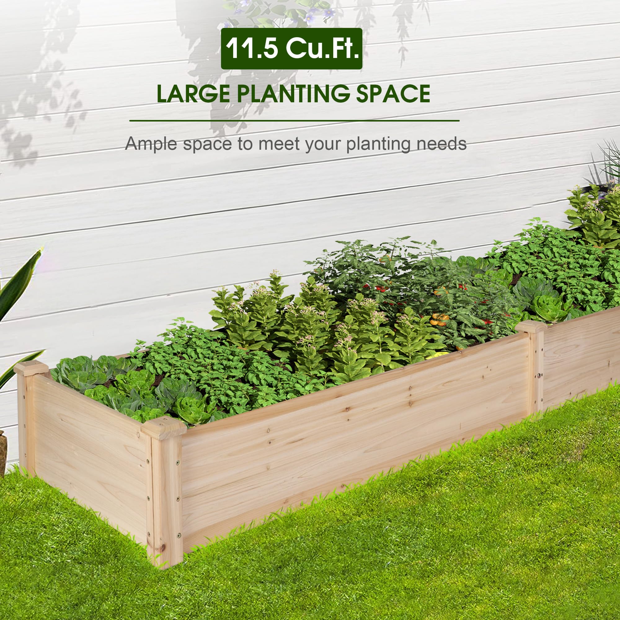 8x2 ft Wooden Raised Garden Bed Kit - Outdoor Elevated Planter Box for Vegetables, Flowers & Herbs | Perfect for Patio, Balcony, Backyard Gardening & Urban Farming