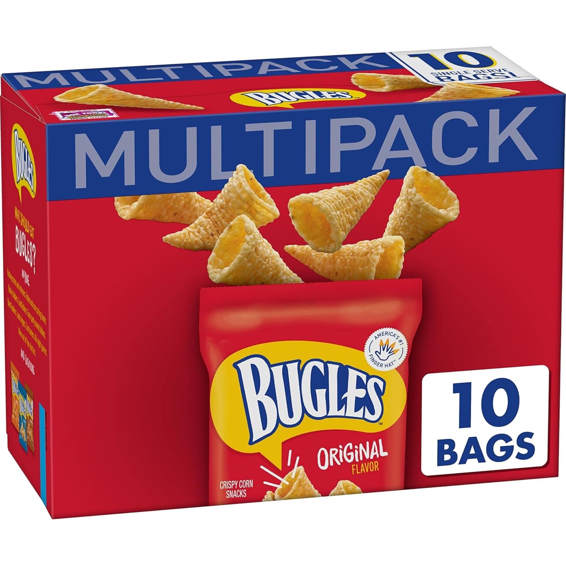 Original Flavor Bugles Crispy Corn Snacks Multipack - 10 Count Resealable Bags for On-the-Go Snacking, Parties & Road Trips