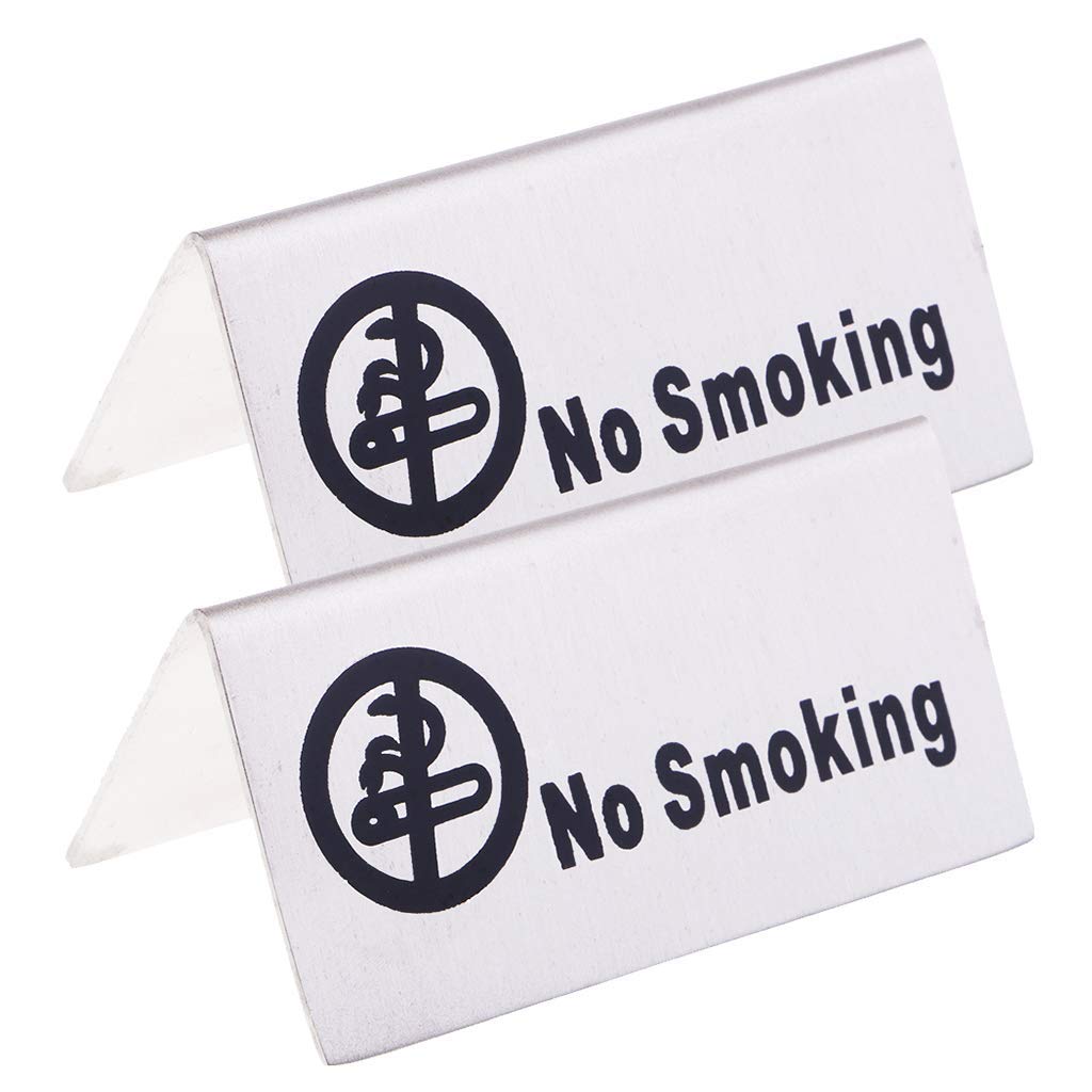 2 Pack Stainless Steel No Smoking Sign - Double Sided Tabletop Sign for Restaurants, Hotels, Offices - Perfect for Indoor & Outdoor Use in Public Spaces