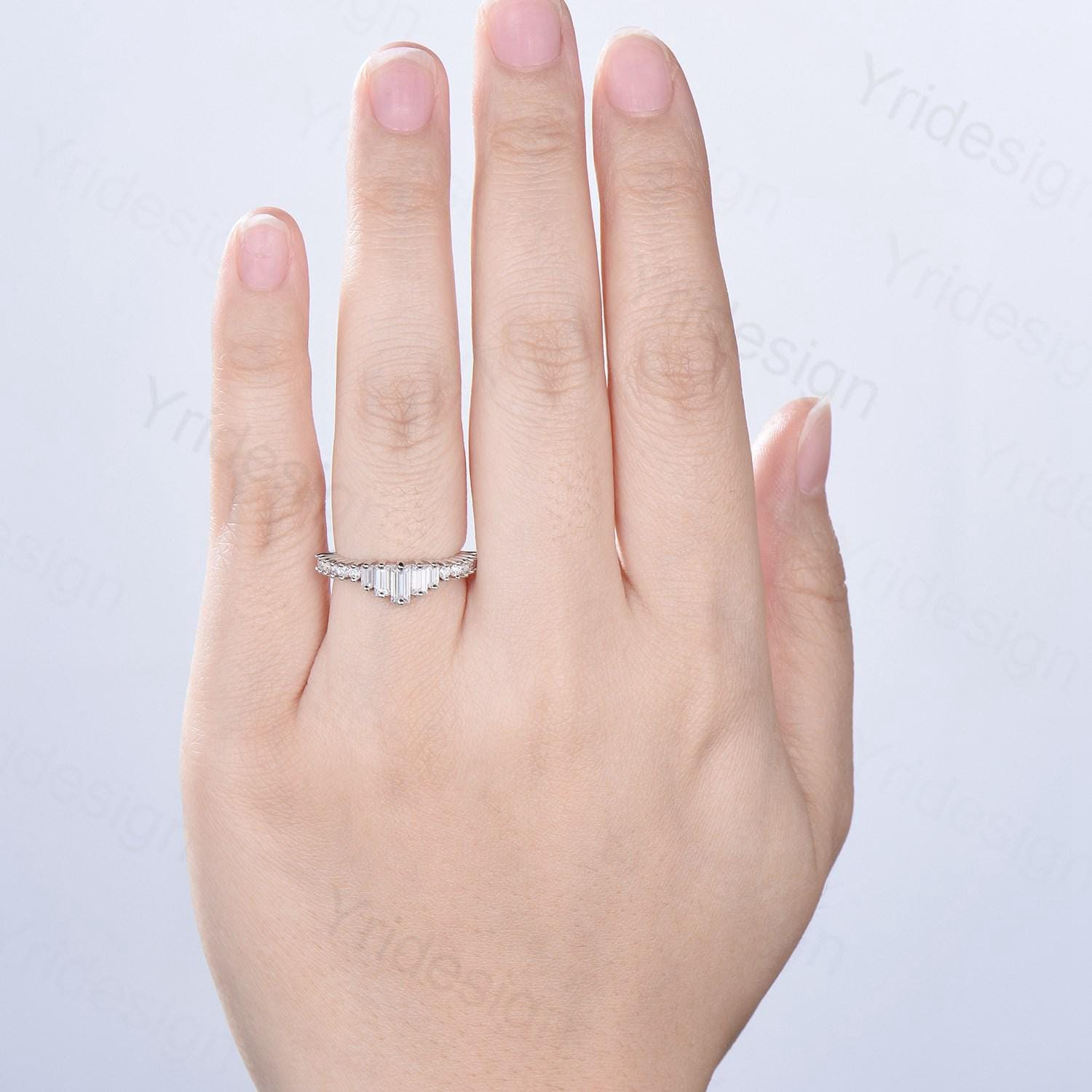 Baguette Cut Moissanite Wedding Band in White Gold or Platinum - Diamond Anniversary Gift for Women, Matching Stacking Ring, Art Deco Promise Band - Perfect for Bridal Jewelry, Engagement Rings & Special Occasions