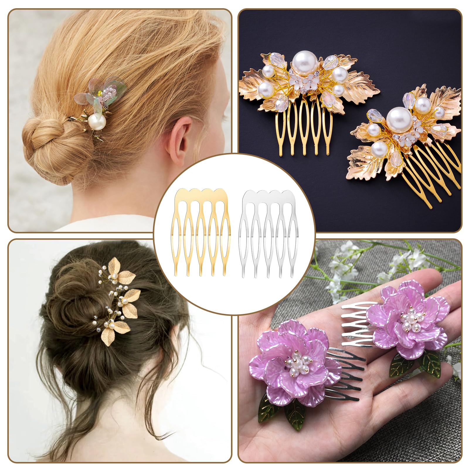 20PCS Small French Teeth Hair Combs for Women - Silver & Gold Tiny Hair Clip Combs for Fine Hair, DIY Crafting, Bridal Wedding Veil Accessories - Perfect for Updos, Braids, and Hair Styling