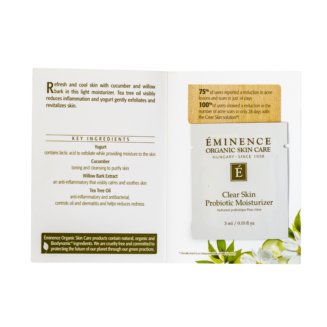 Eminence Organics Clear Skin Probiotic Moisturizer - Oil-Free Face Cream for Acne-Prone Skin | Hydrating & Balancing Formula for Daily Skincare Routine