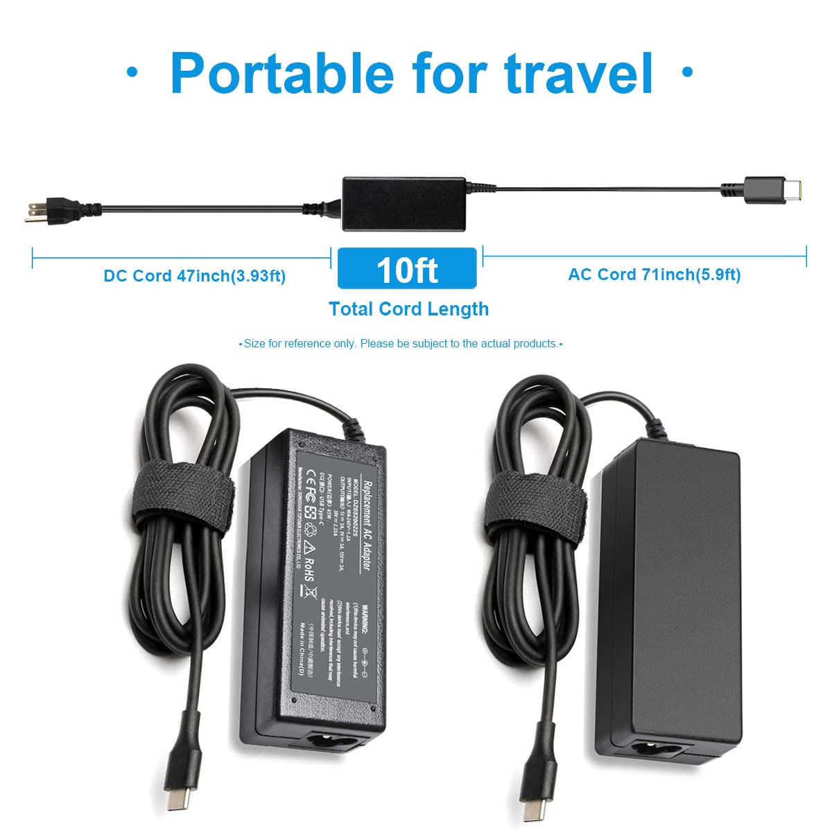 65W USB-C Fast Charger for HP Chromebook X360 14, Lenovo ThinkPad T480/T490s, Google Pixelbook - Compatible with Multiple Laptops & Devices | Perfect for Home, Office & Travel Charging