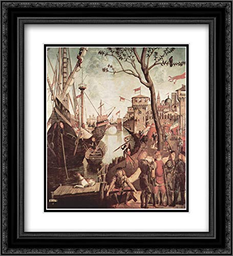 Vittore Carpaccio St. Ursula Arrival During Siege of Cologne - 20x22 Inch Black Ornate Framed Museum Art Print with Double Matting | Renaissance Artwork for Home Decor, Office Wall Art, Gift for Art Lovers