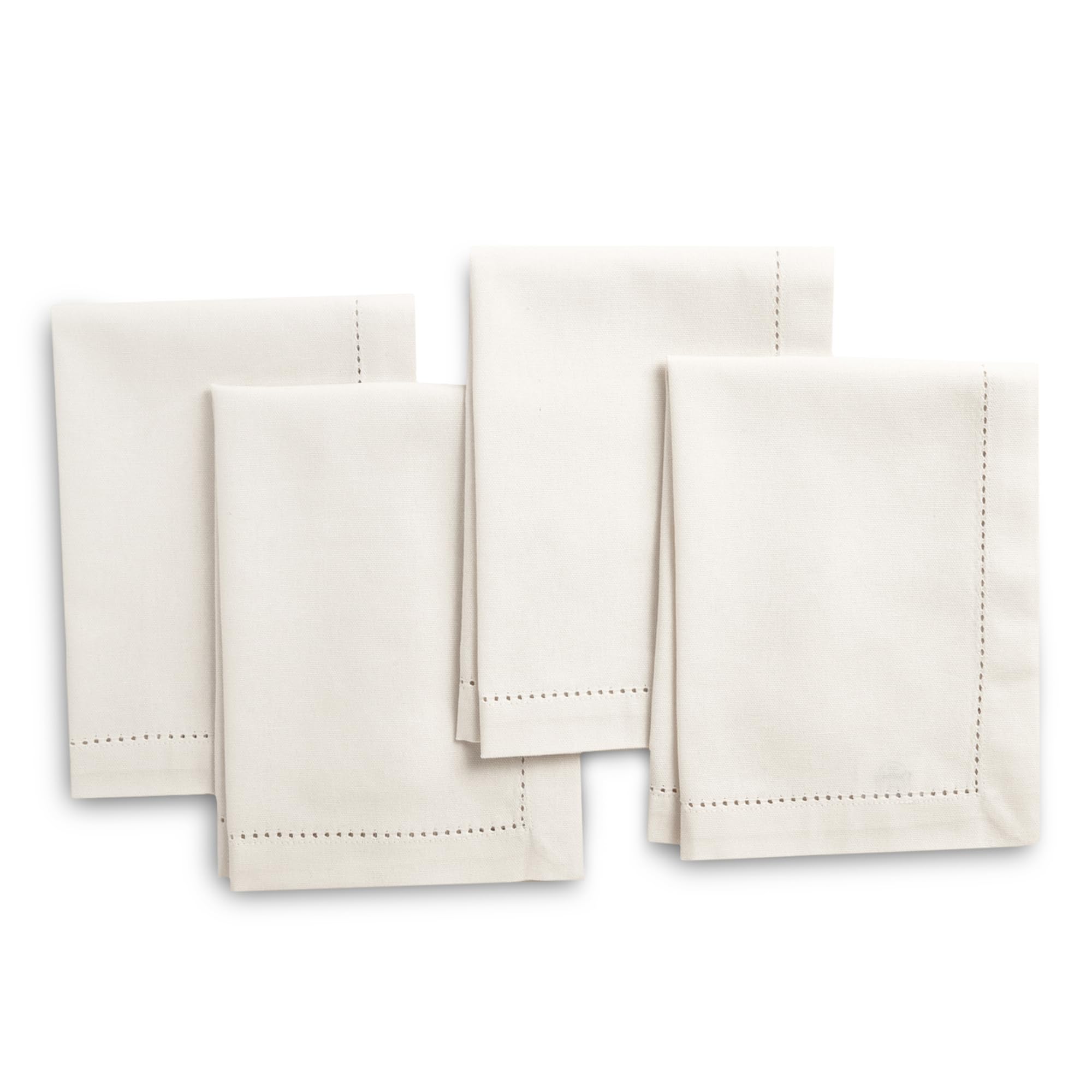 Premium Encasa XO 100% Cotton Hemstitched Napkins Set of 4 - 17x17 Inch Natural Square Table Linens for Fine Dining & Entertaining - Machine Washable Reusable Dinner Napkins for Restaurants, Weddings & Everyday Use