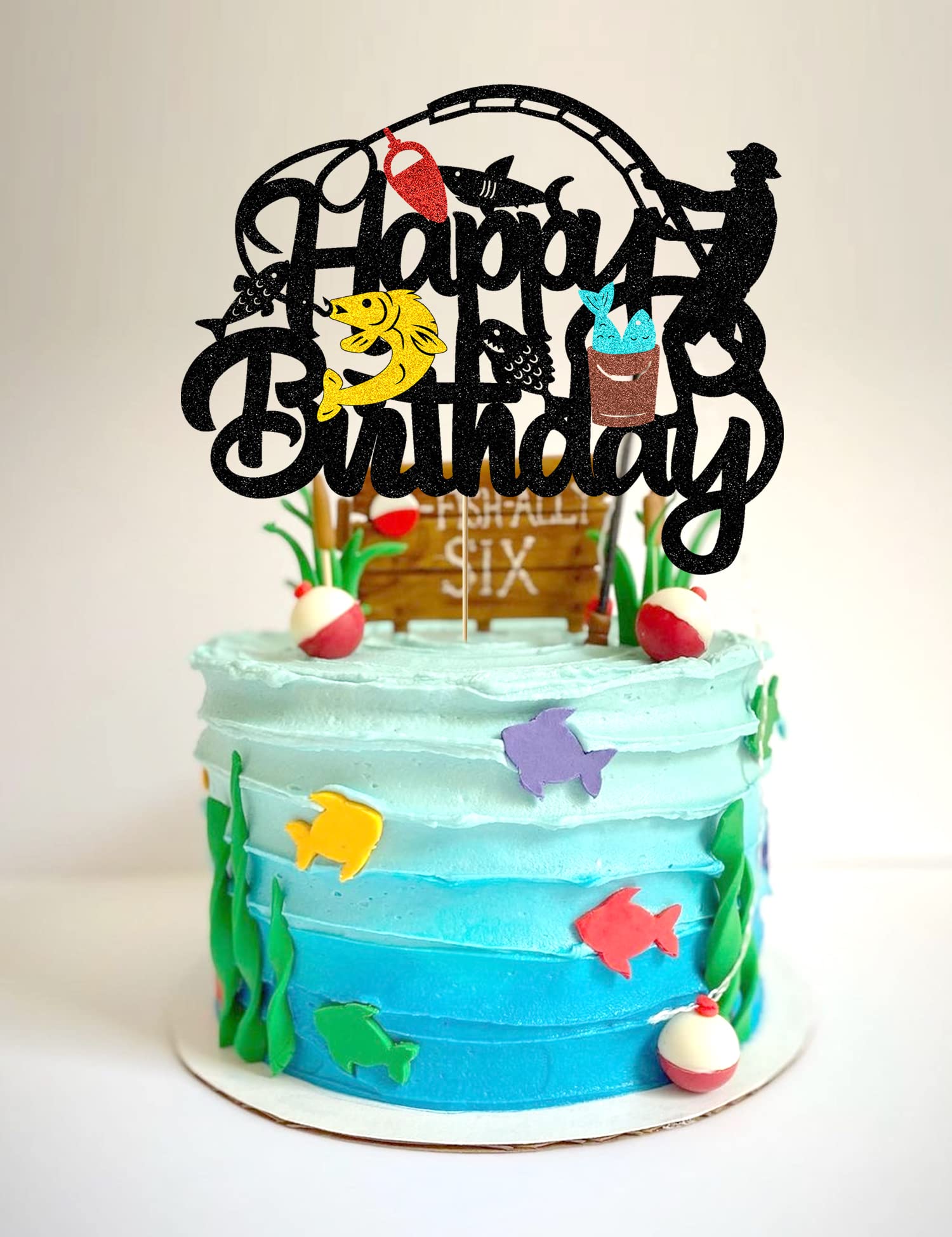 Fishing Cake Topper - Fish Themed Birthday Cake Decoration for Men & Boys - Perfect for Fisherman Birthday Parties, Fishing Theme Cakes, and Outdoor Adventure Celebrations
