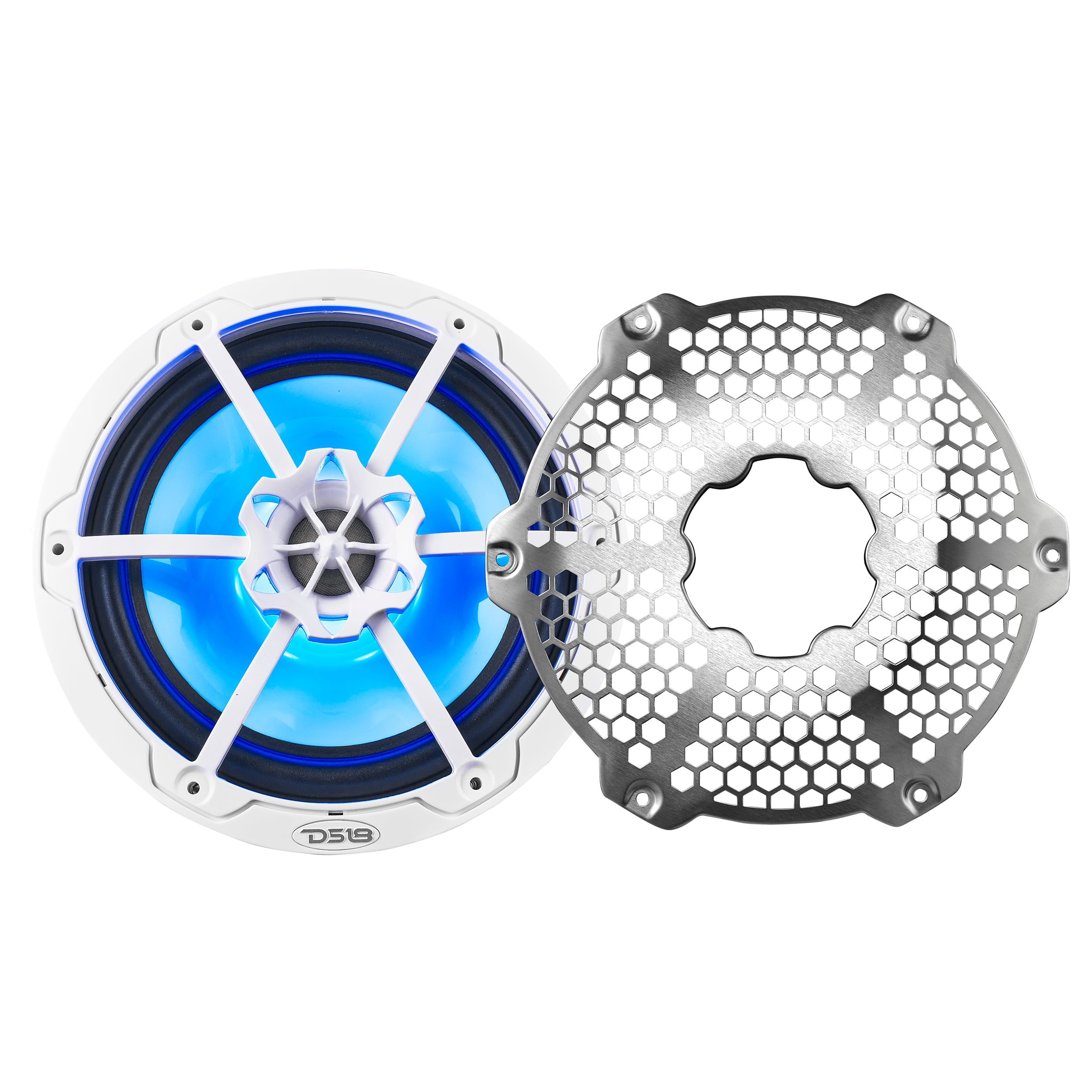 NXL 8 Inch 2-Way Coaxial Marine Speaker with RGB LED Lights - 125 Watts RMS, 4 Ohm, White - Perfect for Boats, Yachts & Outdoor Waterproof Audio Systems