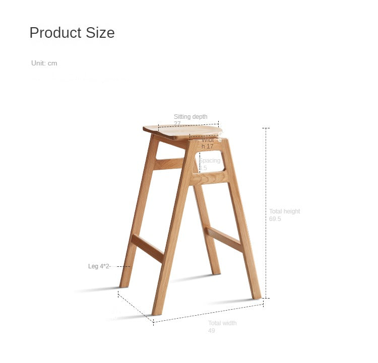 Solid Oak Wood High Bar Stool - Durable & Stylish for Kitchen Island, Breakfast Nook, and Home Bar Use