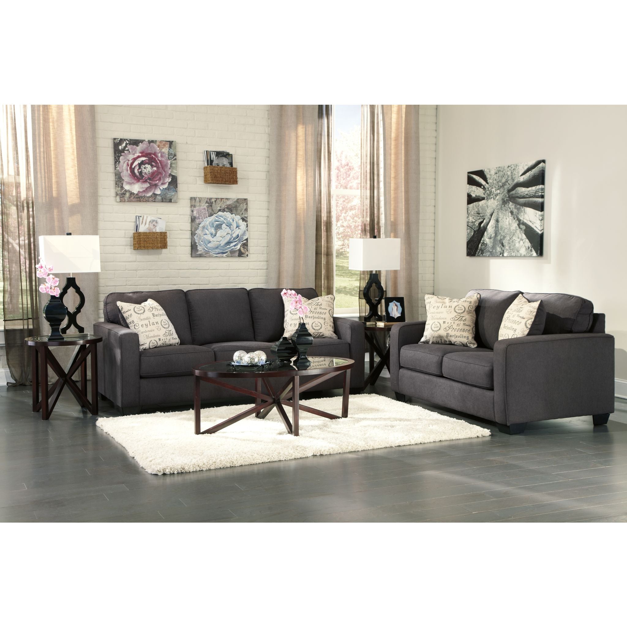 Alenya Modern Sofa - Charcoal Gray Upholstered Couch for Living Room, Lounge & Office - Comfortable 3-Seater with Sturdy Wooden Legs