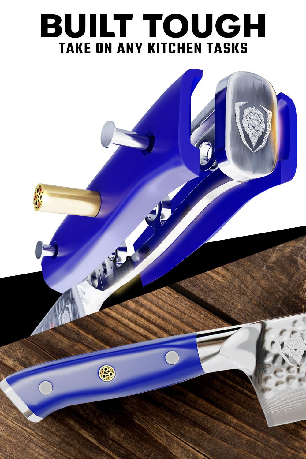 DALSTRONG 8-Inch Shogun Series Chef Knife - Japanese AUS-10V Super Steel Kitchen Knife with Damascus Blade & Blue ABS Handle - Razor Sharp Professional Full Tang Knife with Sheath - Perfect for Sushi, Meat Cutting, Vegetable Chopping & Professional Cooking