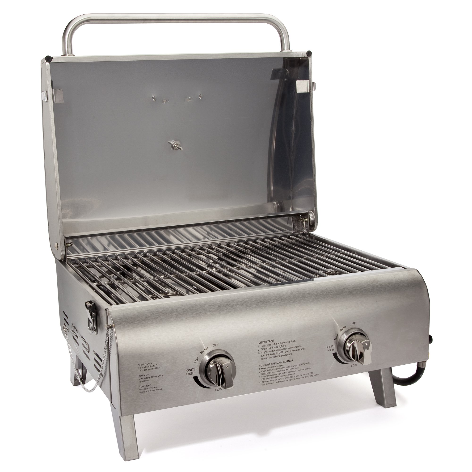 Cuisinart Chef's Style Portable Propane Gas Grill - 20,000 BTU Dual Burner Stainless Steel Tabletop Grill for Outdoor Cooking, Camping, Tailgating, Backyard BBQ & Picnics | Perfect for Small Spaces & On-the-Go Grilling