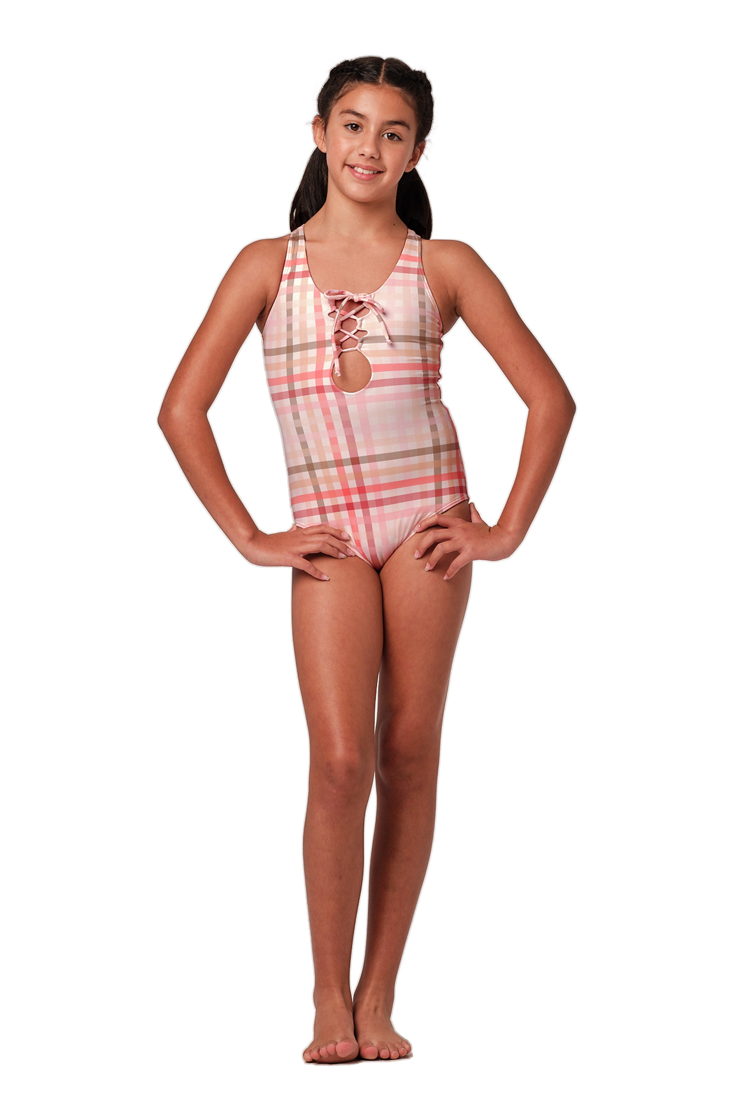 Elegant Gingham Cream One Piece Swimsuit - Stylish & Comfortable for Beach, Pool, and Summer Vacations