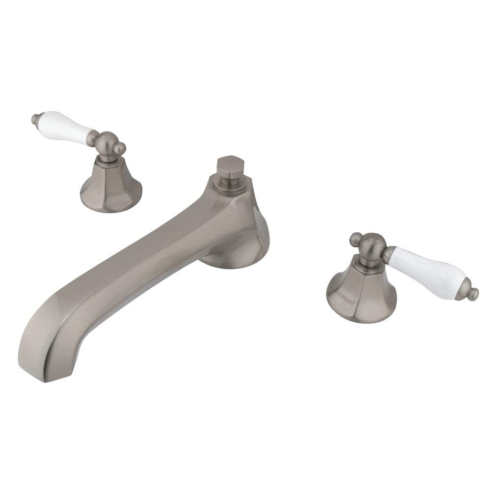 Kingston Brass KS4308PL 8-Inch Adjustable Center Roman Tub Filler with Porcelain Lever Handle in Brushed Nickel - Perfect for Luxury Bathrooms & Spa Retreats
