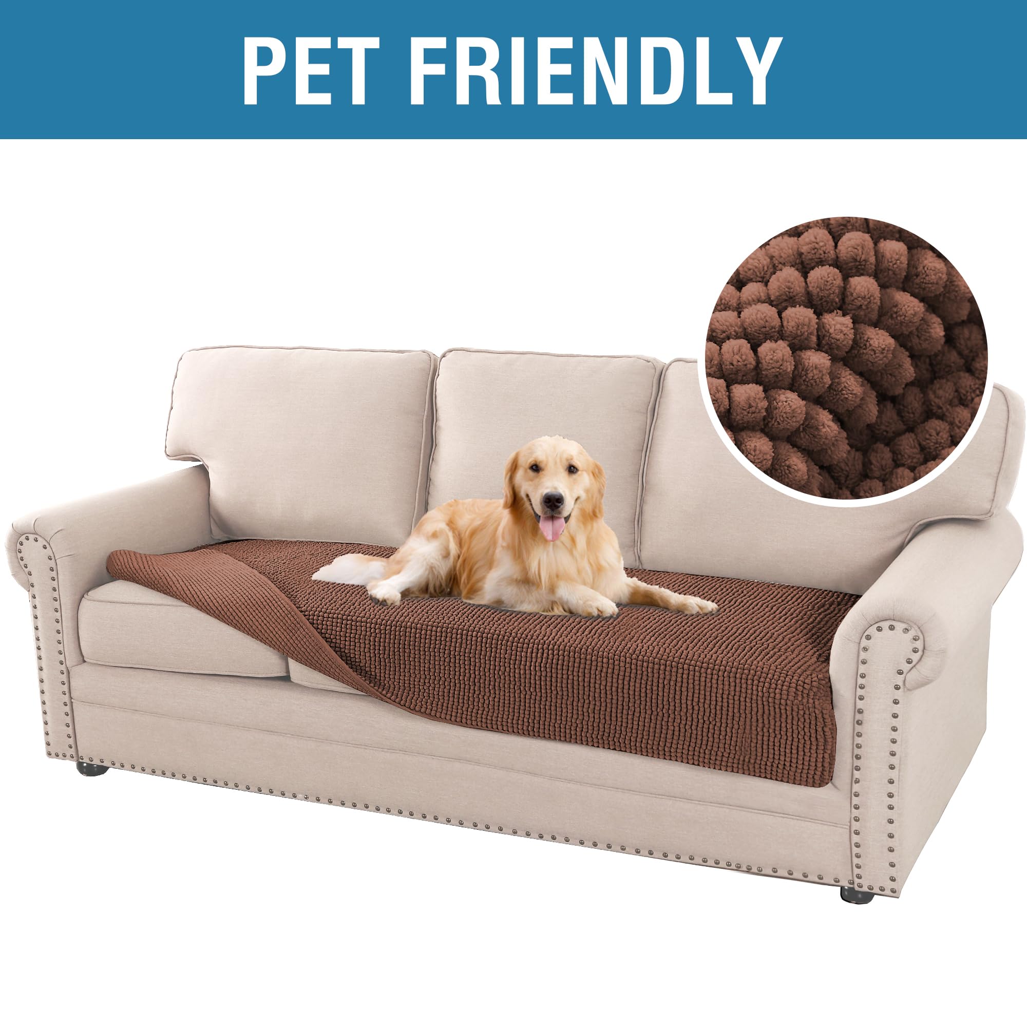 H.VERSAILTEX Plush Chenille Dog Bed Cover - Thick Soft Sofa Protector for 3 Cushion Couch, Anti-Slip Pet Furniture Cover for Dogs & Cats (35