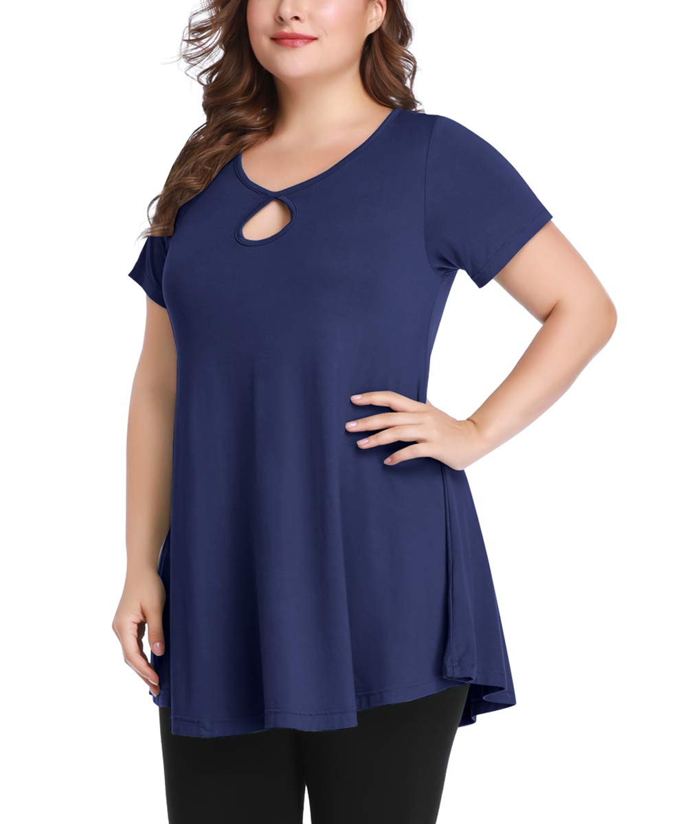 MONNURO Women's Plus Size Short Sleeve Keyhole Tunic Top - Sexy Summer Swing Blouse for Casual Wear, Beach Outfits & Vacation Dresses