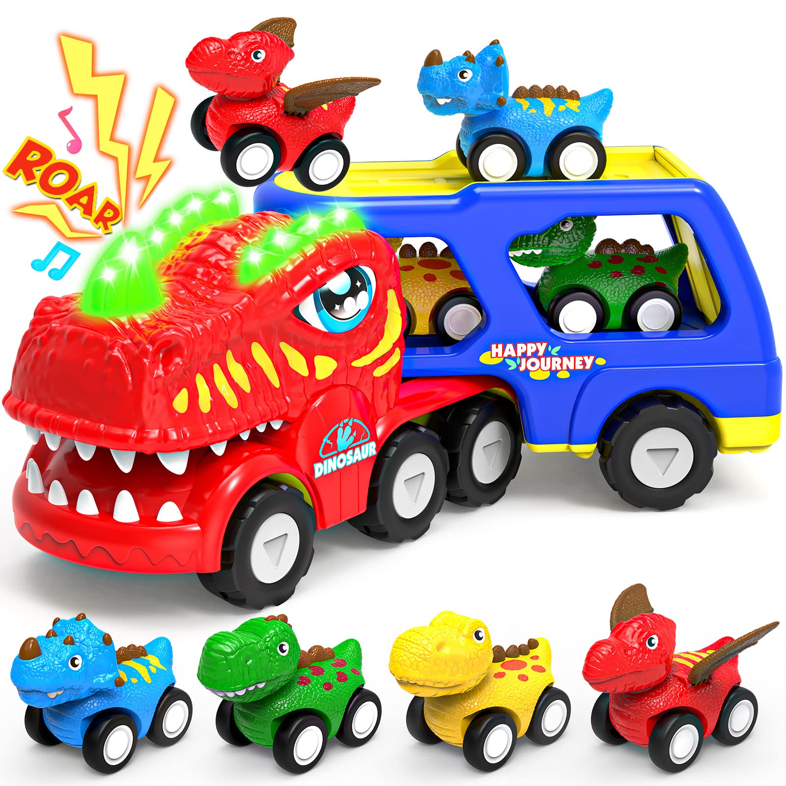 **ENJSD 5-in-1 Dinosaur Toys for Toddlers 1-5 Years Old – Friction Powered with Flashing Lights & Sounds – Best Gift for Boys & Girls – Playtime, Learning & Pretend Adventure**    *(Use Cases: Great for birthday gifts, preschool learning, interactive play, and dinosaur-themed pretend adventures!)*