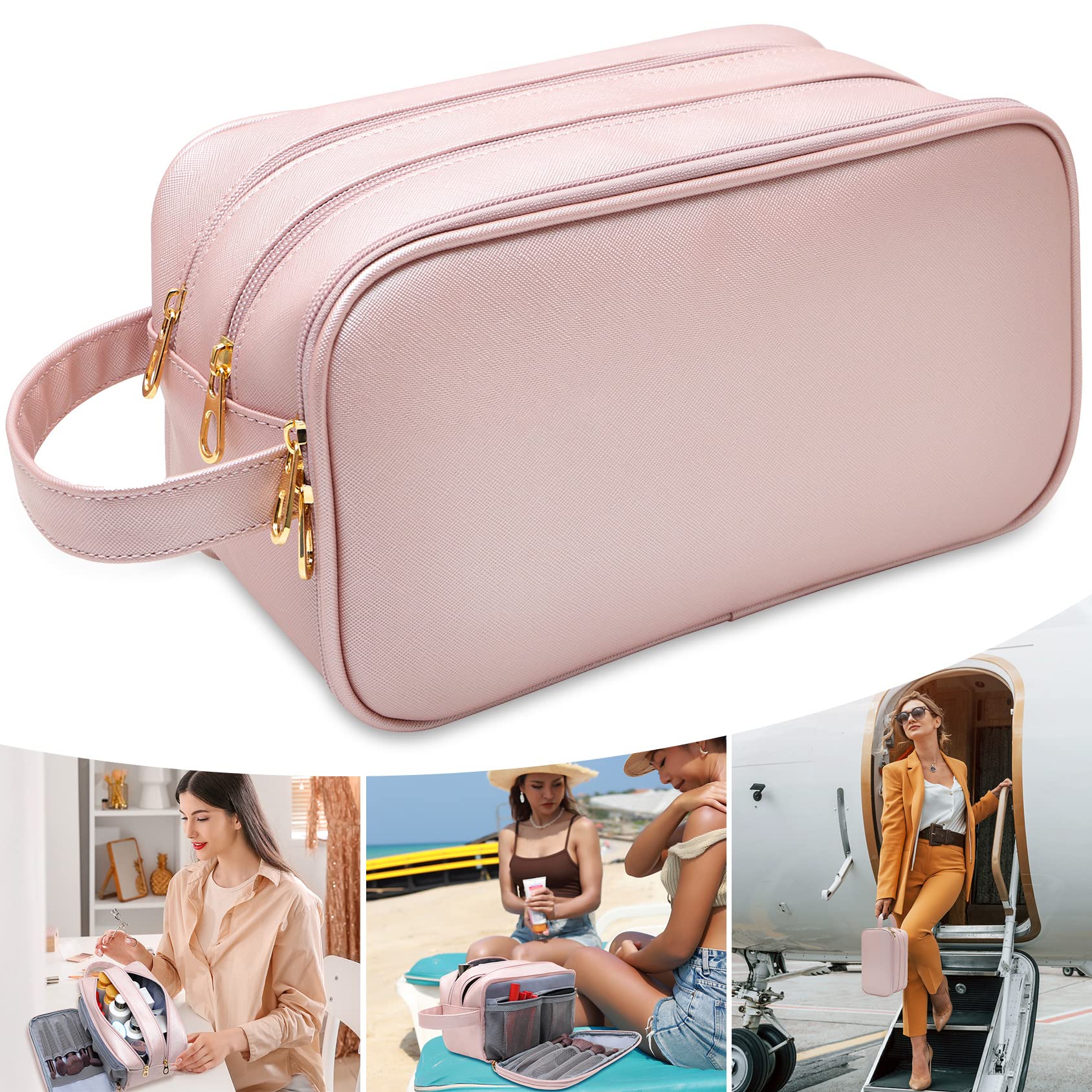 Waterproof Makeup Bag for Women - Travel Toiletry Organizer with Multiple Pockets, Dorm Room Essentials for Girls, Perfect for Cosmetics & Skincare Storage - Ideal for Travel, Gym, Mother's Day & Graduation Gifts