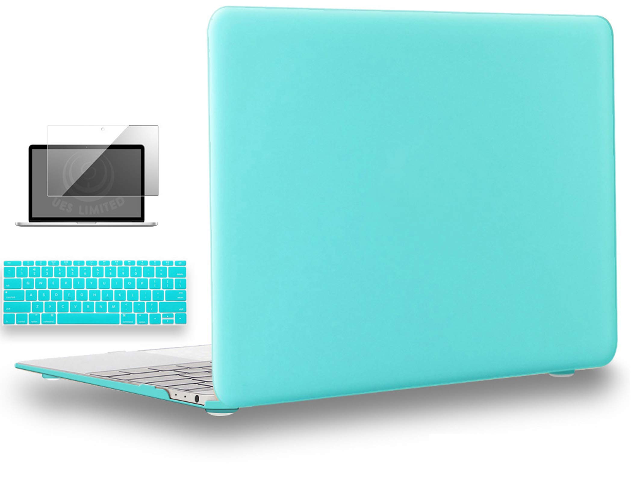 UESWILL 3-in-1 Matte Hard Shell Case Cover for MacBook 12 inch Retina Display A1534 - Includes Keyboard Cover & Screen Protector in Turquoise | Perfect for Work, Travel & School Protection