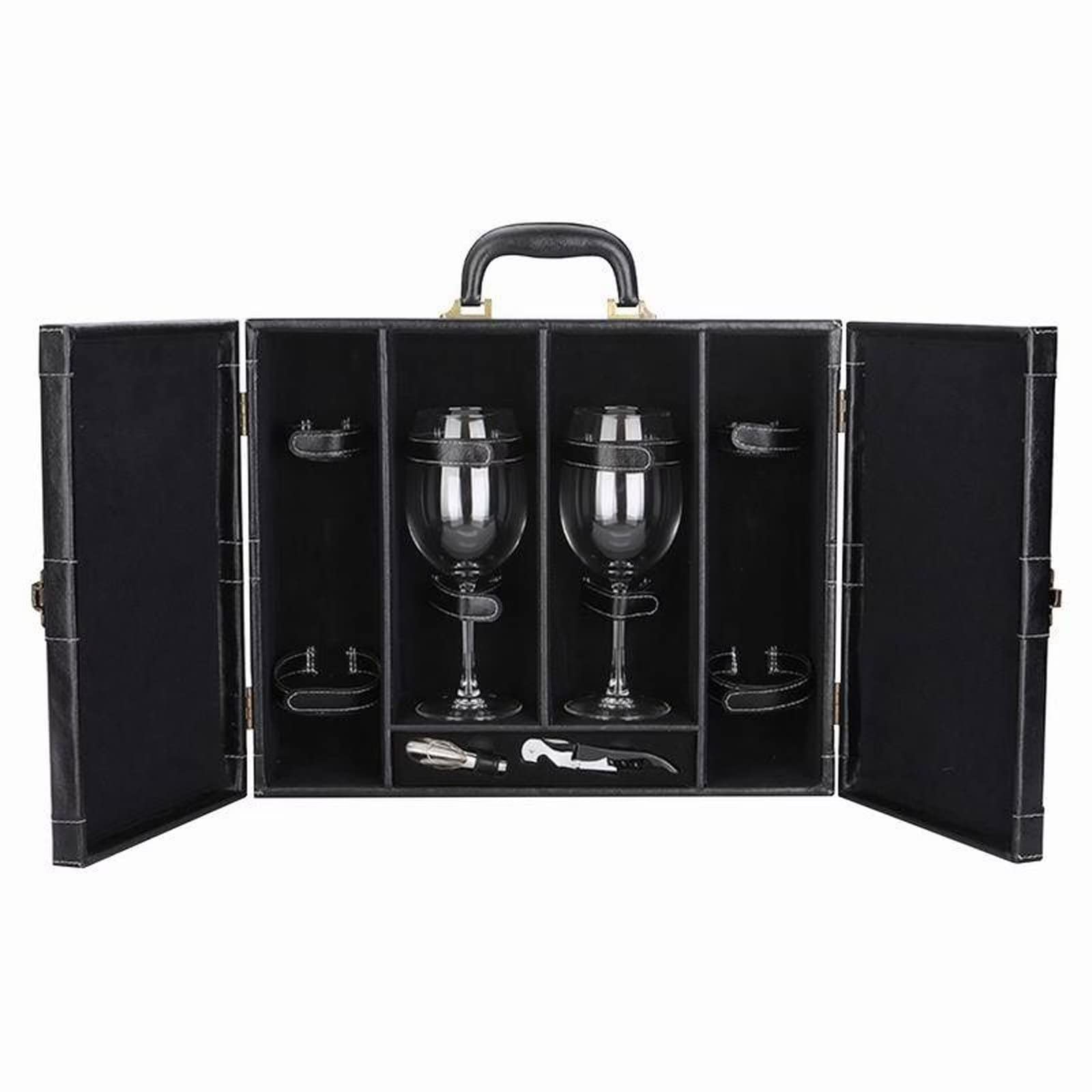 Premium Engraved Wine Gift Set - Vintage Leather Wine Box with 2 Custom Wine Glasses for Home Bar Decor, Wine Storage & Collection | Perfect Anniversary, Wedding & Housewarming Gift for Wine Lovers