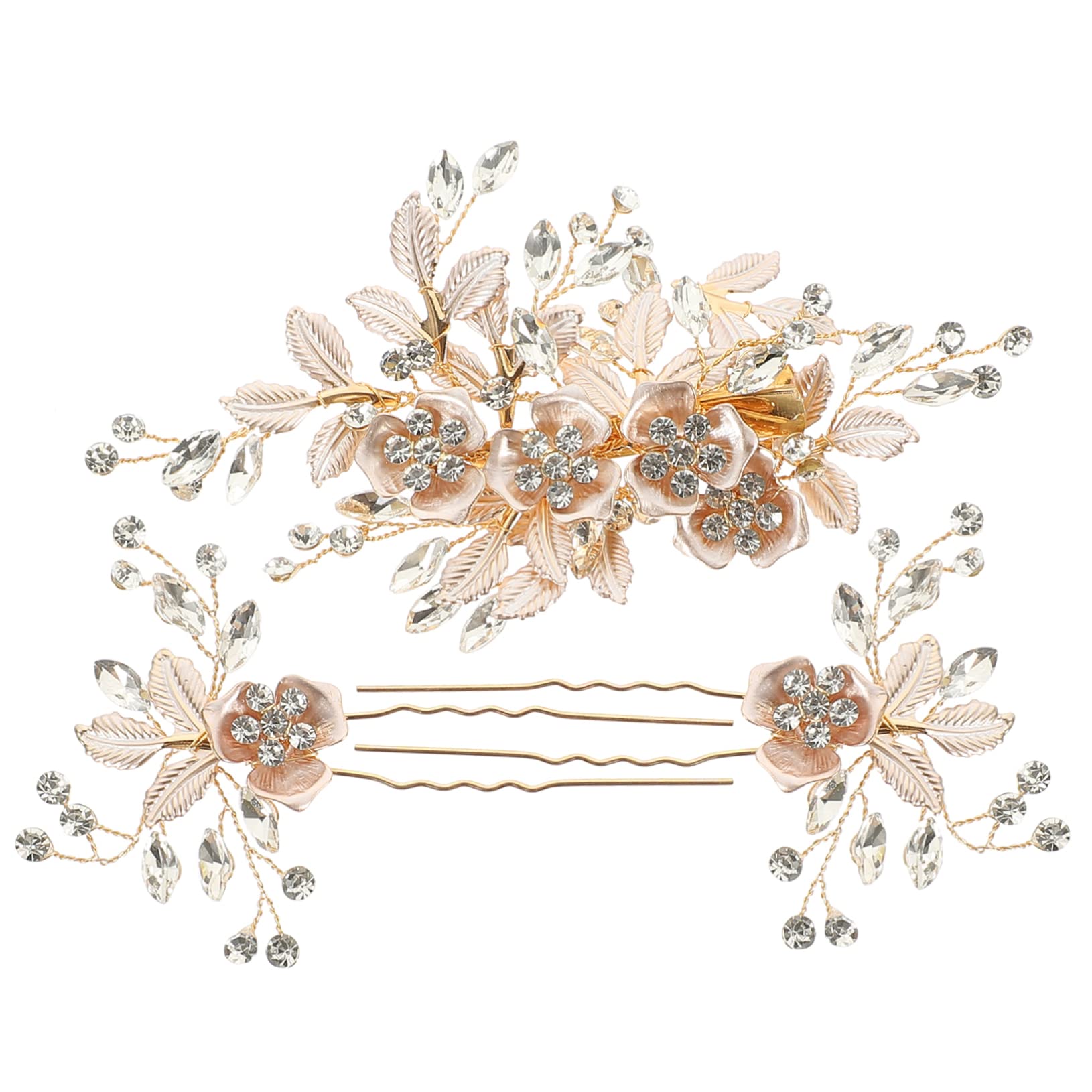 BIUDECO Rhinestone Bridal Hair Pin Set - Leaf Hair Clip & Flower Headpiece for Wedding, Prom, Bridal Shower - Elegant Bride Hair Accessories