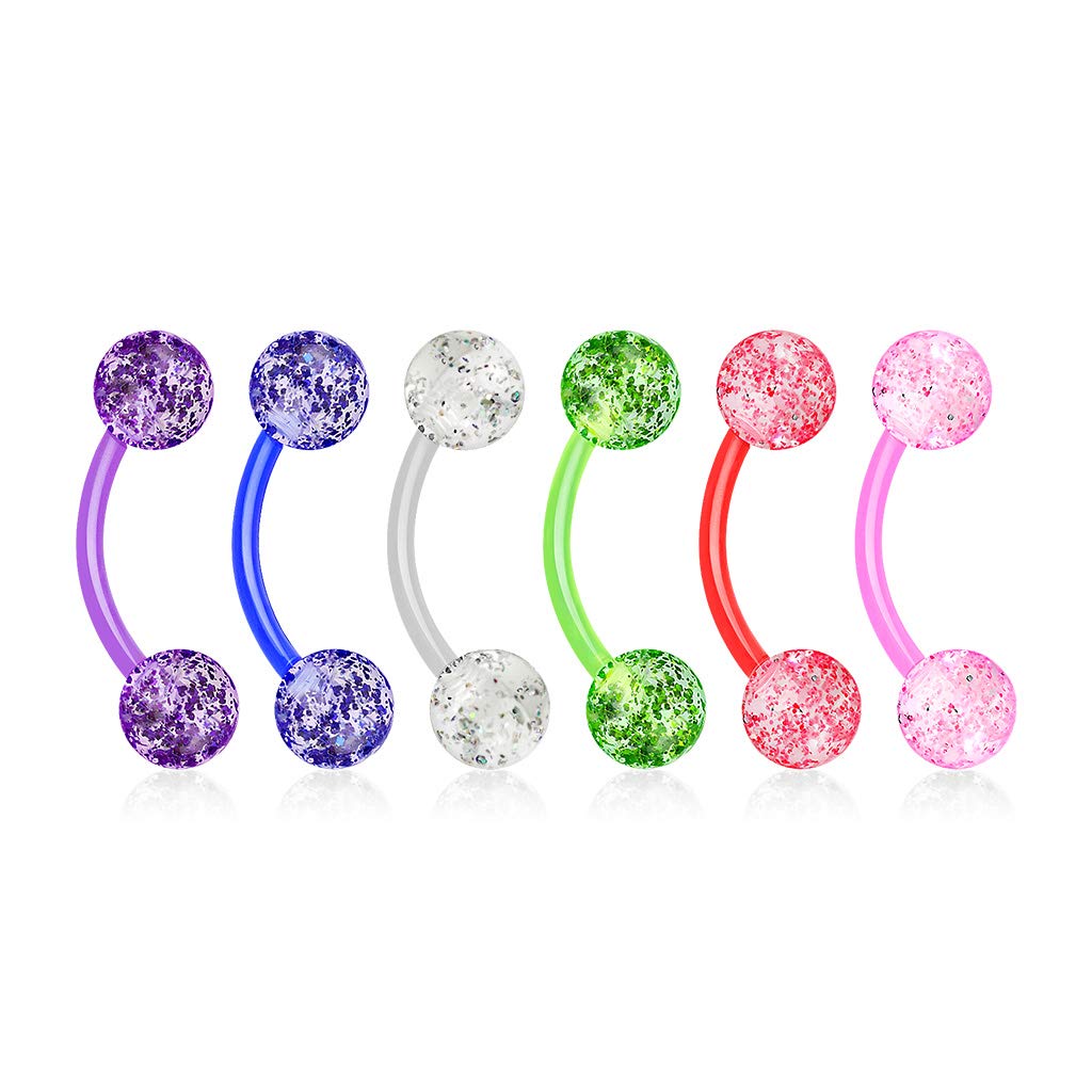 Glitter Acrylic Eyebrow Curve Balls for Jewelry Making & DIY Crafts