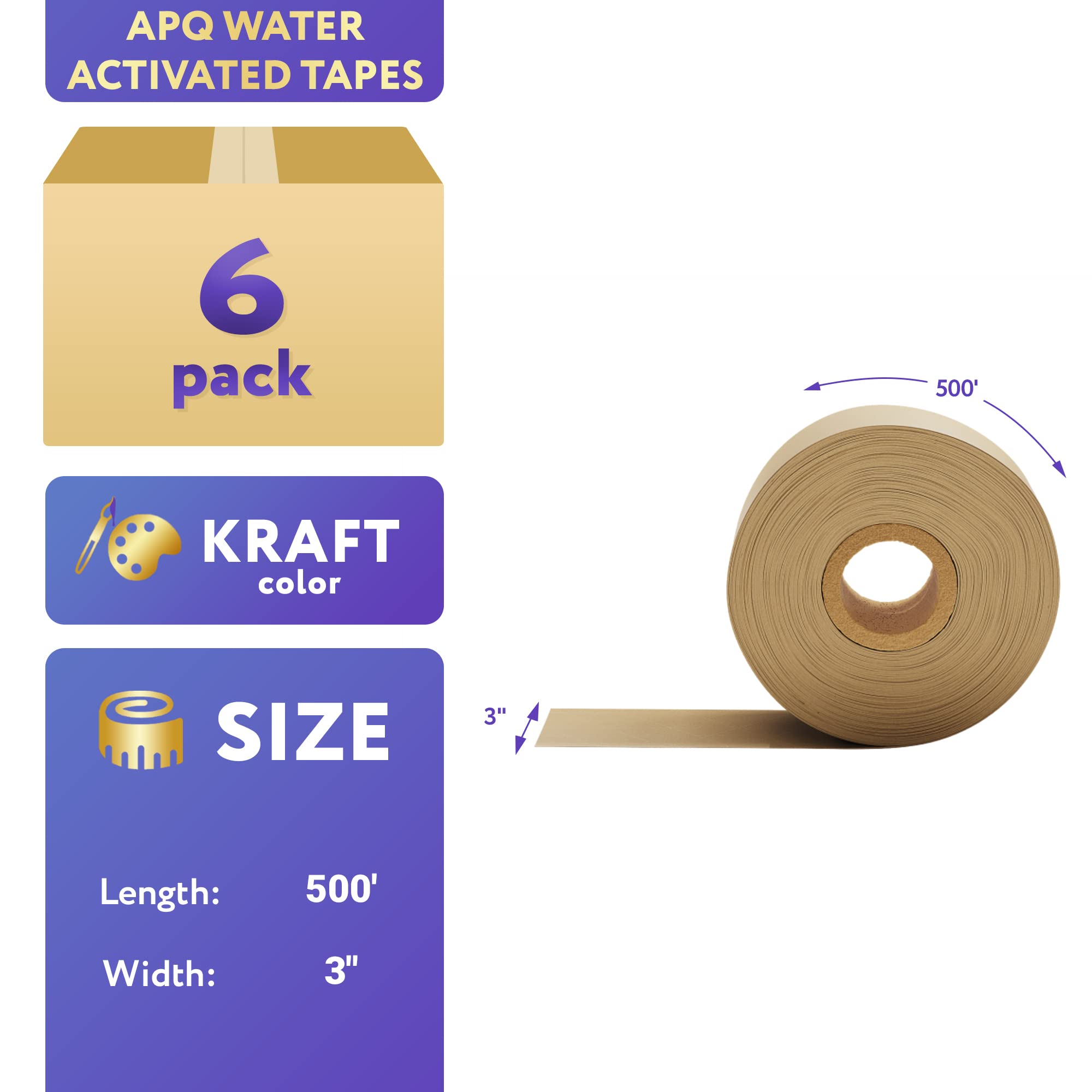 APQ 6-Pack Heavy Duty Water Activated Tape 3