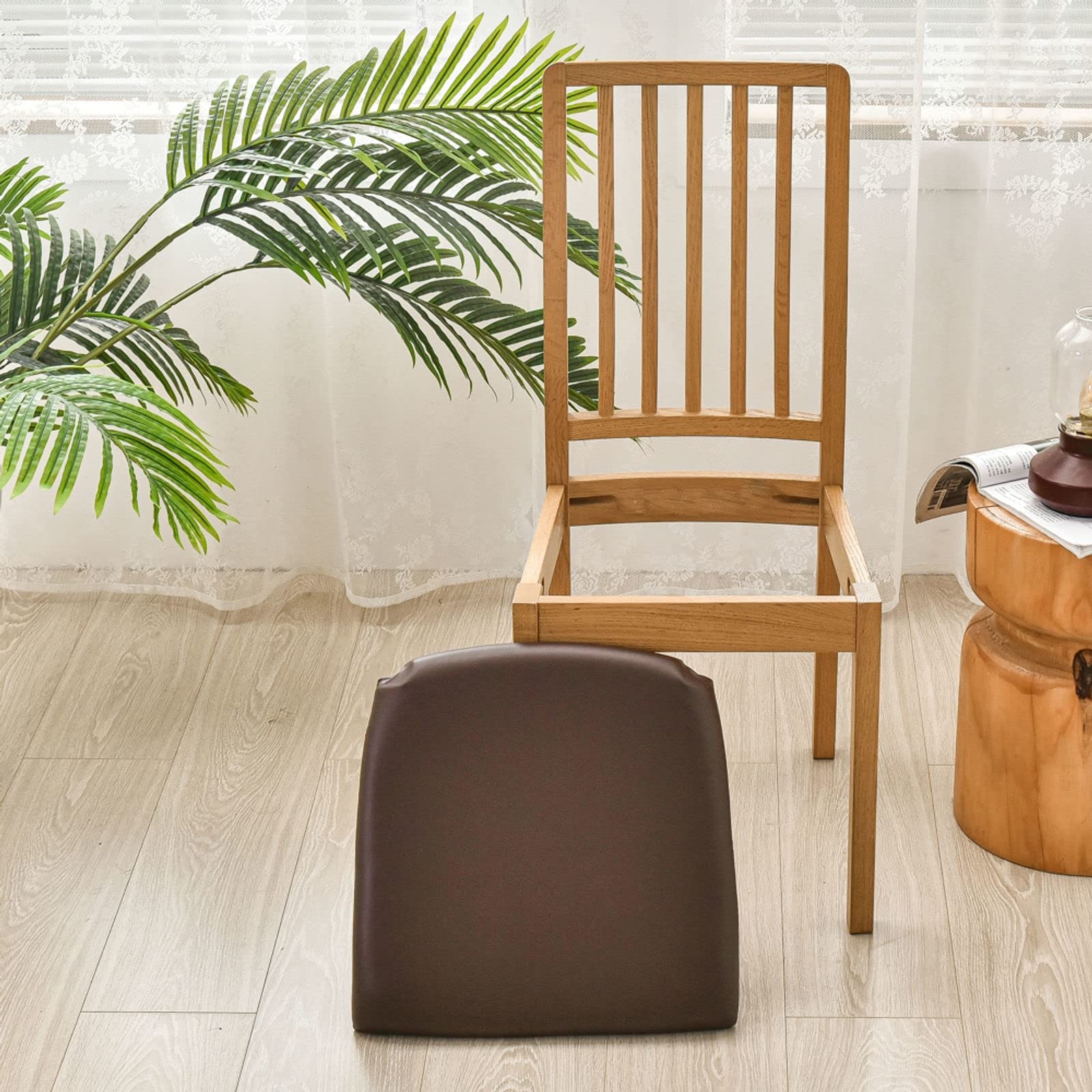 Waterproof Stretch PU Leather Dining Chair Covers - 2 Pack, Removable & Washable Seat Protectors for Kitchen, Dining Room, Coffee Shop & Office Use