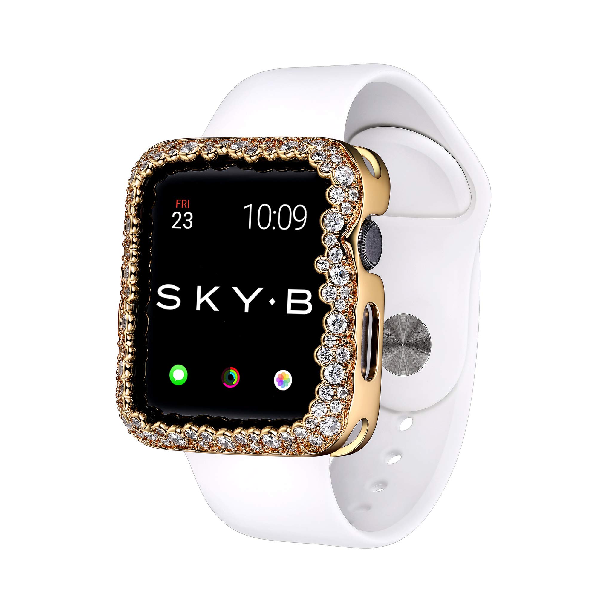 Champagne Bubbles Apple Watch Case for Women - Elegant Yellow Gold with Cubic Zirconia Rhinestones, Jewelry-Matching Protective Cover for Series 1/2/3 | Scratch-Resistant, Easy Band Attachment | Perfect for Parties, Work & Everyday Luxury