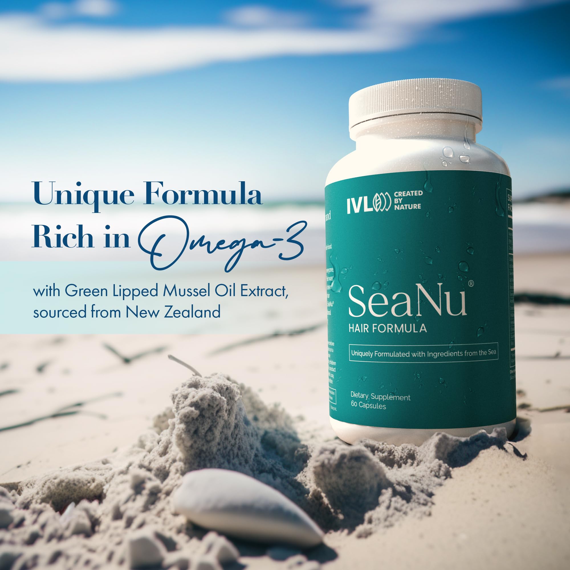 IVL - SeaNu Hair Growth Vitamins with Biotin, Vitamin B3, Zinc & Natural Extracts - Supports Stronger, Thicker Hair & Healthy Scalp - 6 Month Supply (6 Pack) - Perfect for Men & Women Seeking Fuller, Healthier Hair at Home or On-The-Go