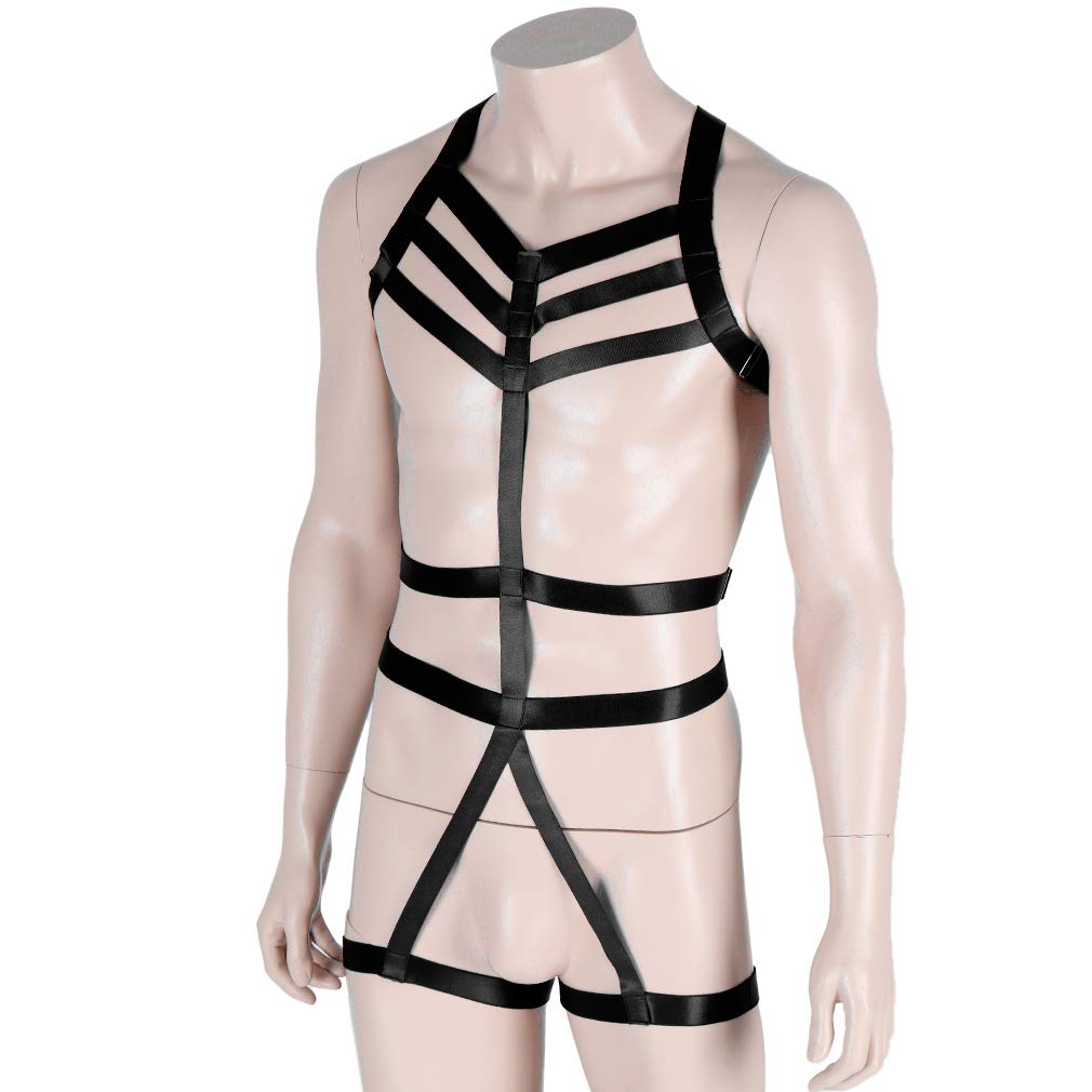 Men's Strappy Bandage Harness Full Cage Chest Half Harness Adjustable Gothic Punk Bra for EDC Dance Rave Festival Costume BDSM Fetish Clubwear Night Out