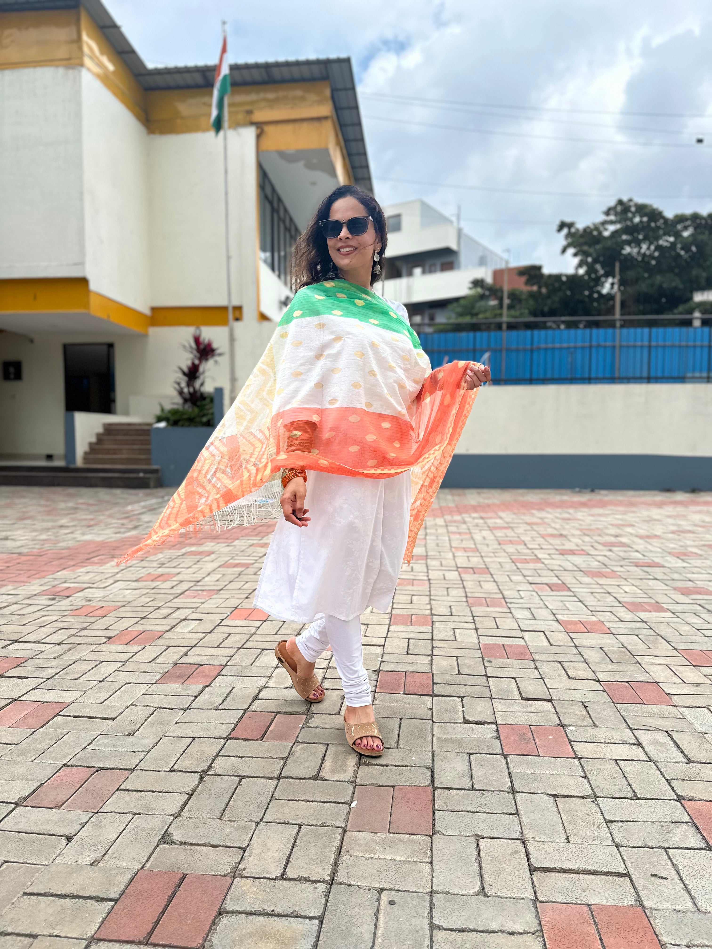 Tiranga Dupatta for Women - Stylish Indian Scarf for Festivals, Weddings & Cultural Events | Lightweight & Elegant Fashion Accessory