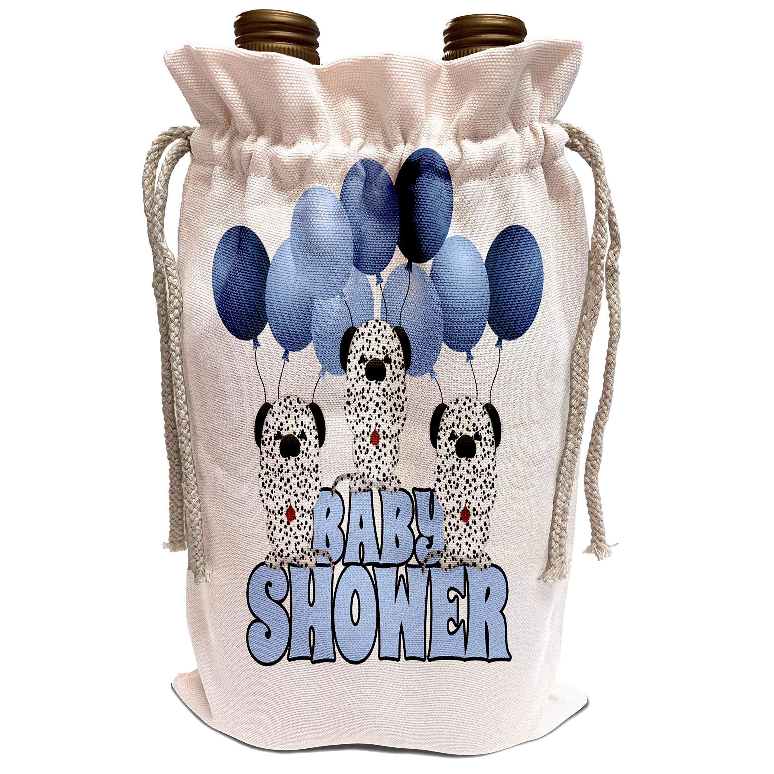 3D Wine Bag with Three Dalmatian Puppies and Blue Balloons Design - Perfect for Baby Showers, Birthday Gifts & Special Occasions - Doreen Erhardt Baby Collection (wbg_211238_1)
