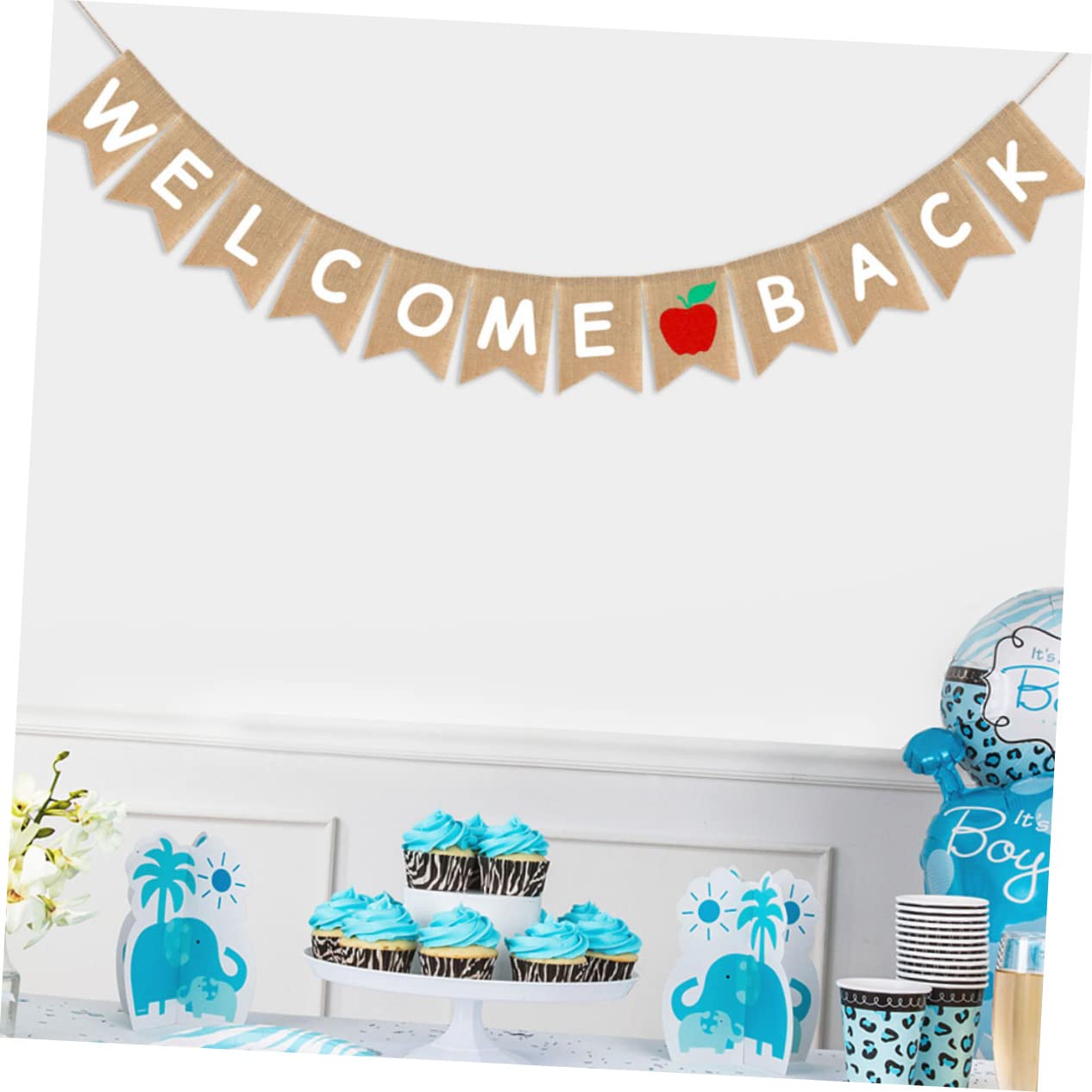 CAXUSD First Day of School Party Decorations - Welcome Back Bunting Banner & Burlap Pull Flag for Classroom, Bulletin Board, and Back to School Celebrations