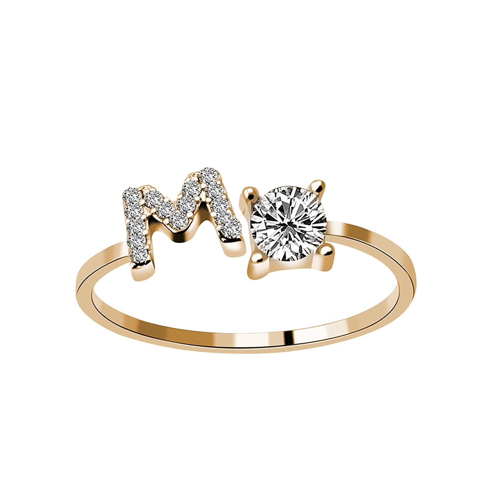 Elegant Yellow Gold Cursive Letter Ring for Women - Diamond Accent Fashion Jewelry, Size M (One Size) - Perfect for Weddings, Anniversaries & Special Occasions