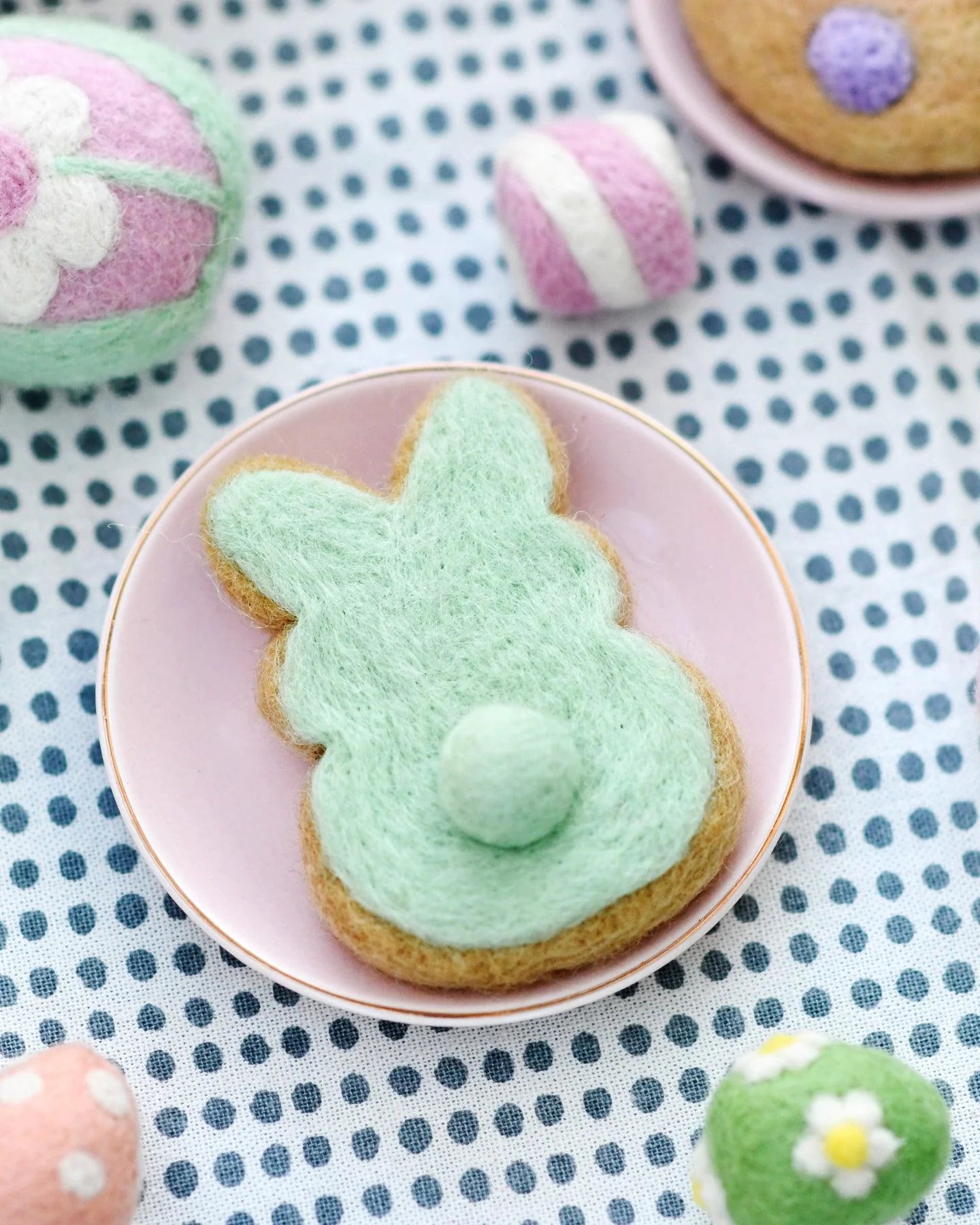 Bunny Cookie Mint Green Felt Play Food - Adorable Felt Cookies for Kids Pretend Play & Tea Party Set
