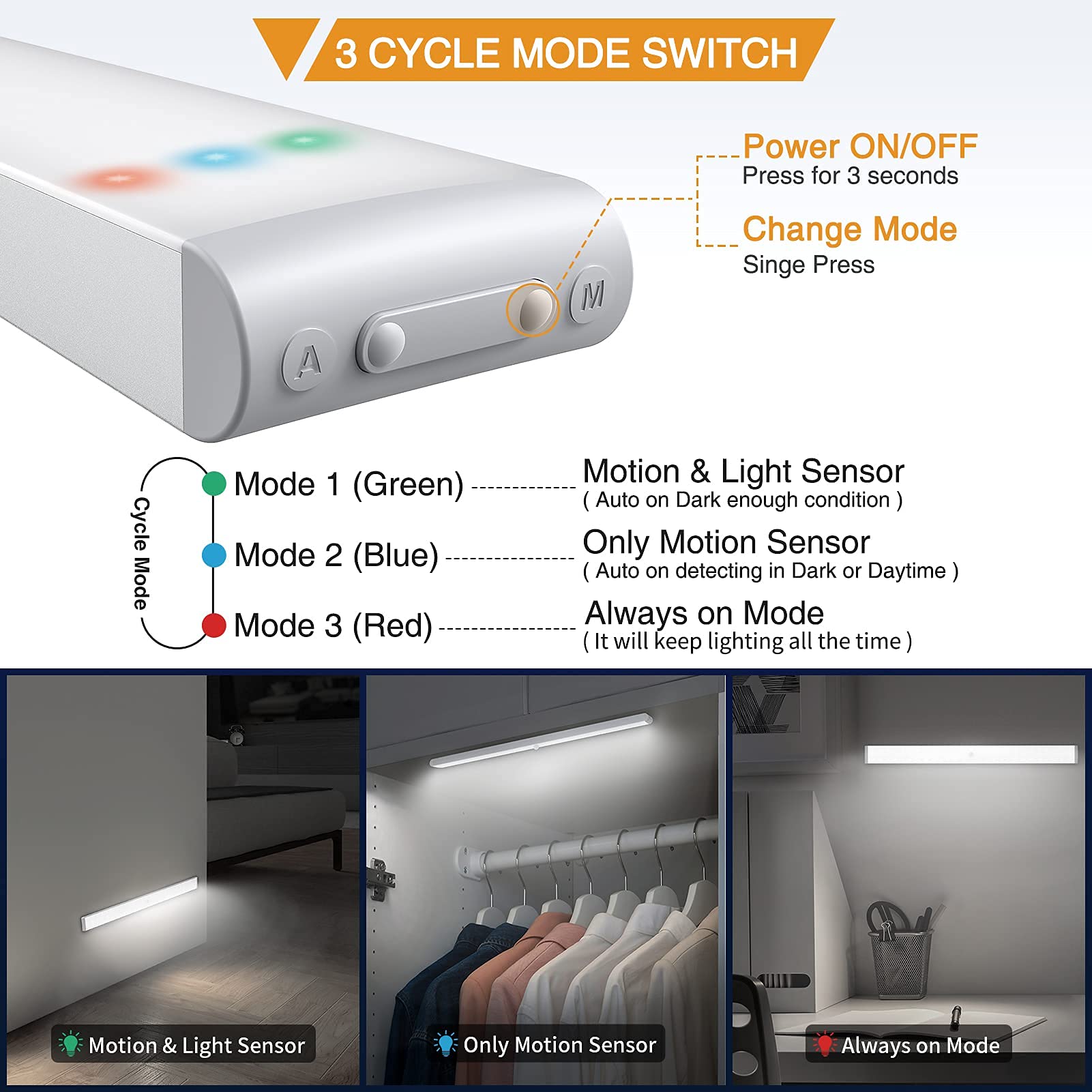 Dimmable Under Cabinet Lighting - 80 LED Wireless Closet Lights with 3000mAh Battery, Stick-on Anywhere for Kitchen Counter, Stairs, Pantry & Night Safety (2 Pack) - Perfect for Home, Office, and Commercial Spaces